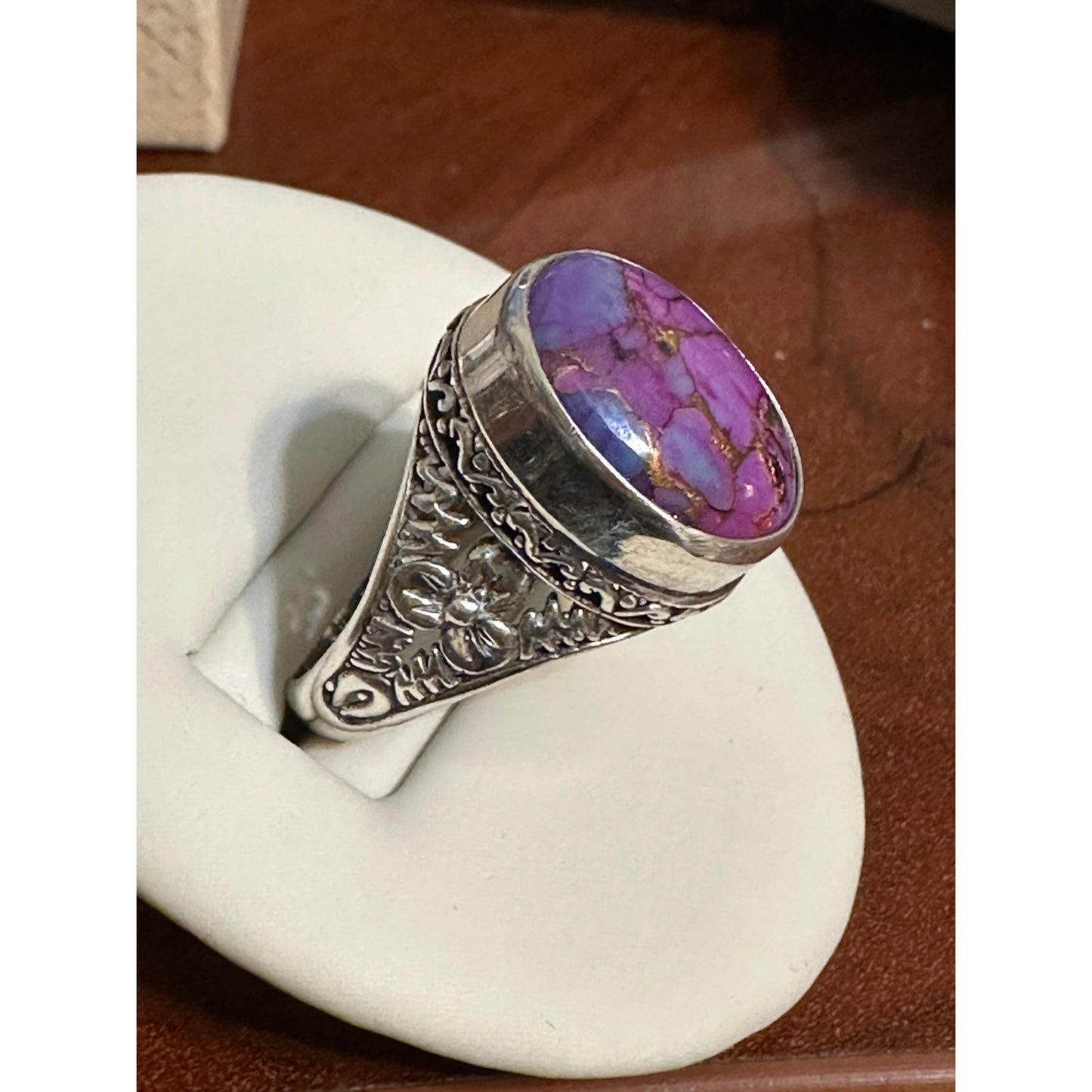 Lovely Purple Turquoise 925 Sterling Silver Ladies Ring Size 9