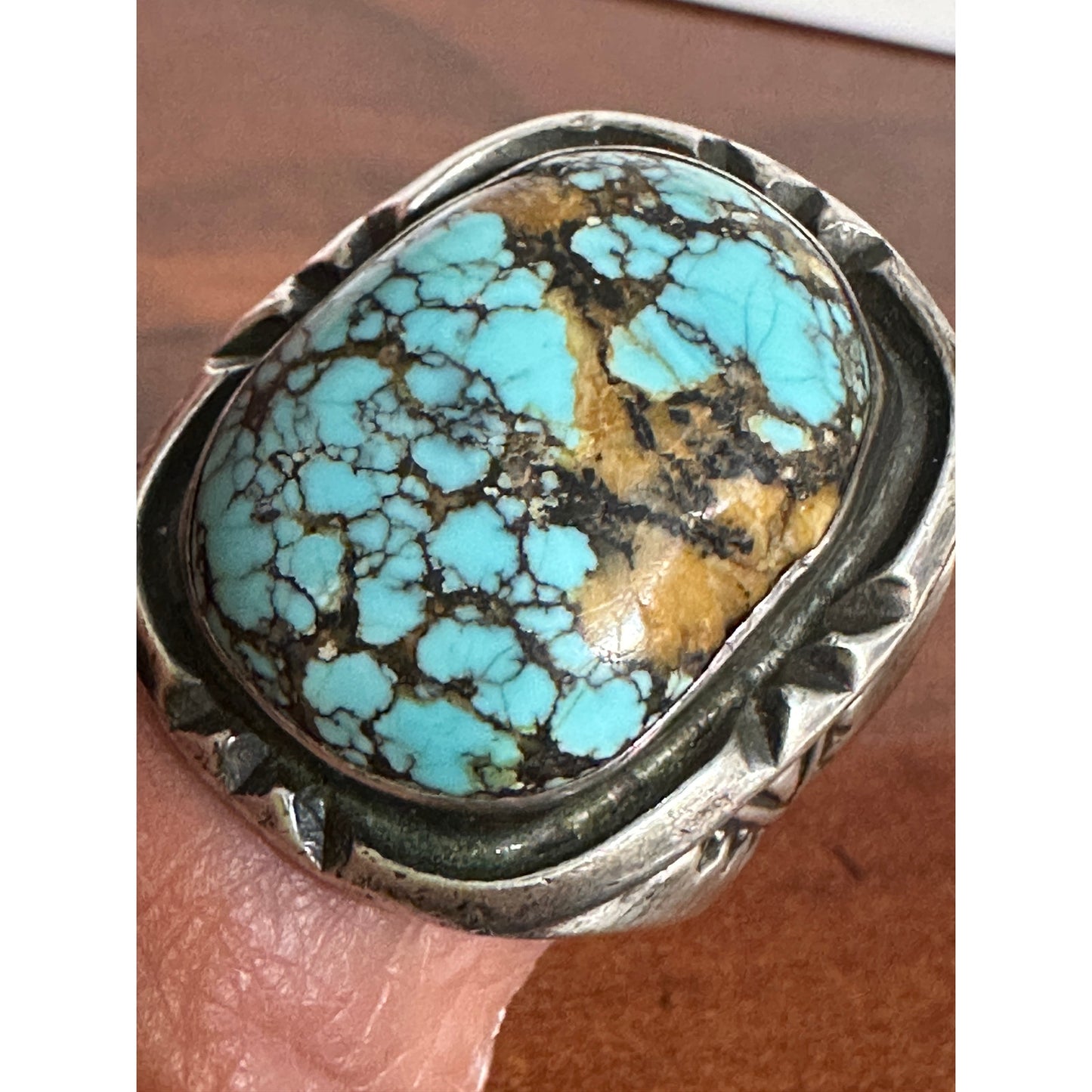 Vintage Large Sterling Silver Turquoise Native American Stamped Ring Size 8.75
