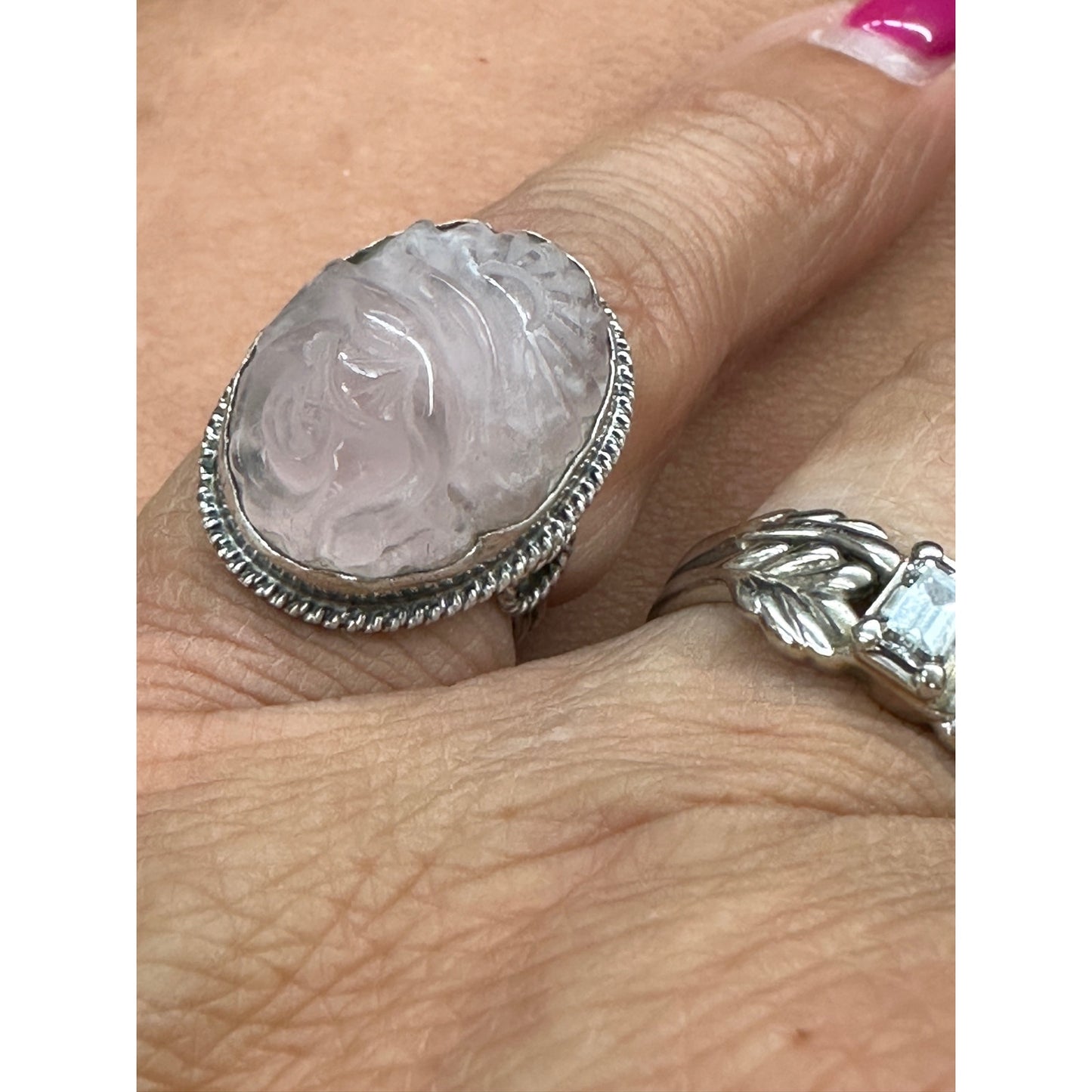 Vintage Sterling Silver Carved Quartz Ring Size 6