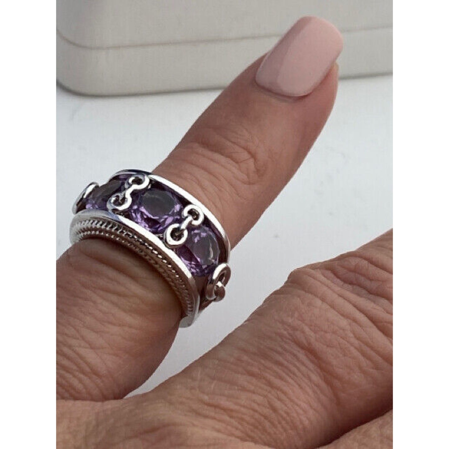 Anthony Nak Atelier Sterling Silver Triple Amethyst Ring Size 5