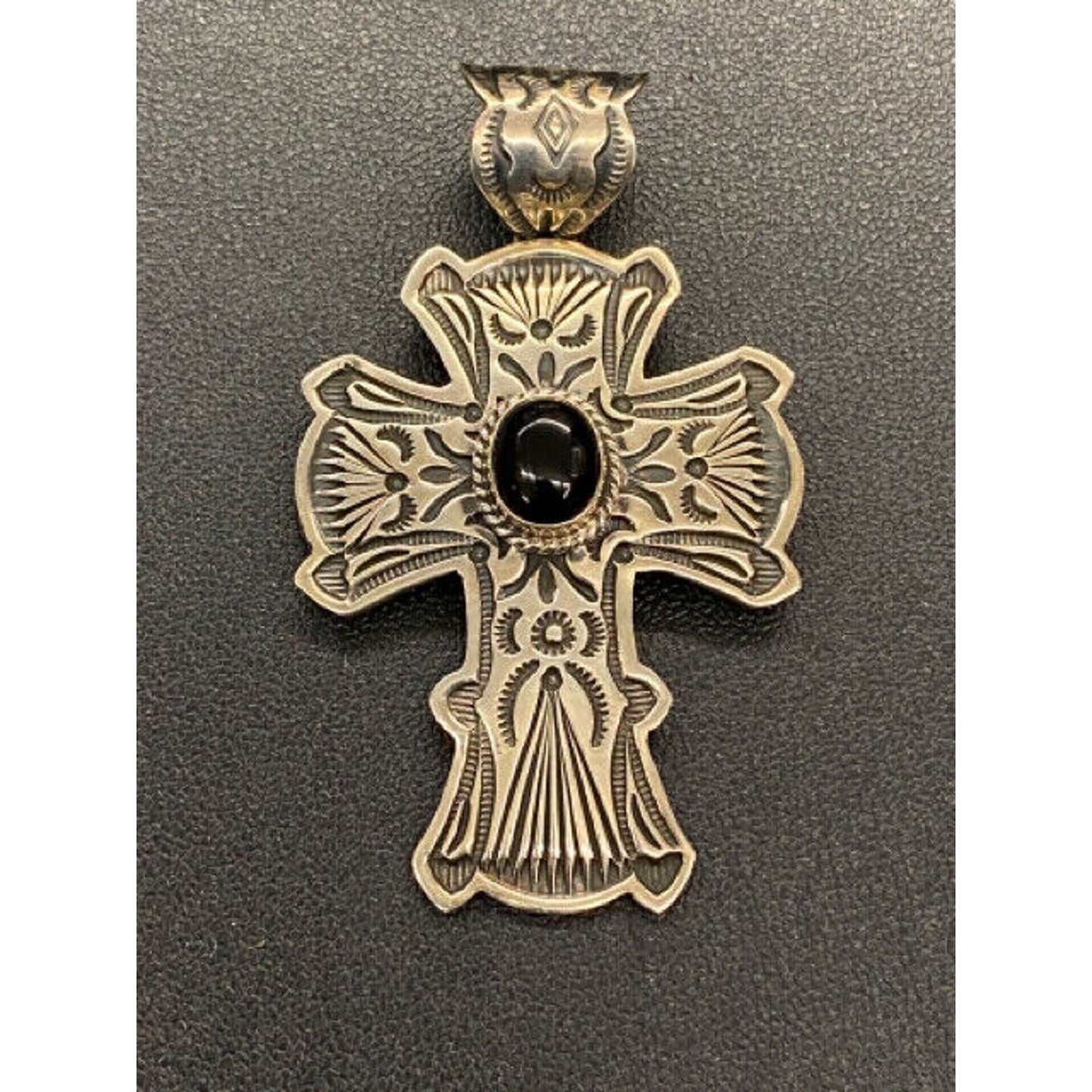 Happy Piasso Sterling Silver Onyx Large CROSS Pendant