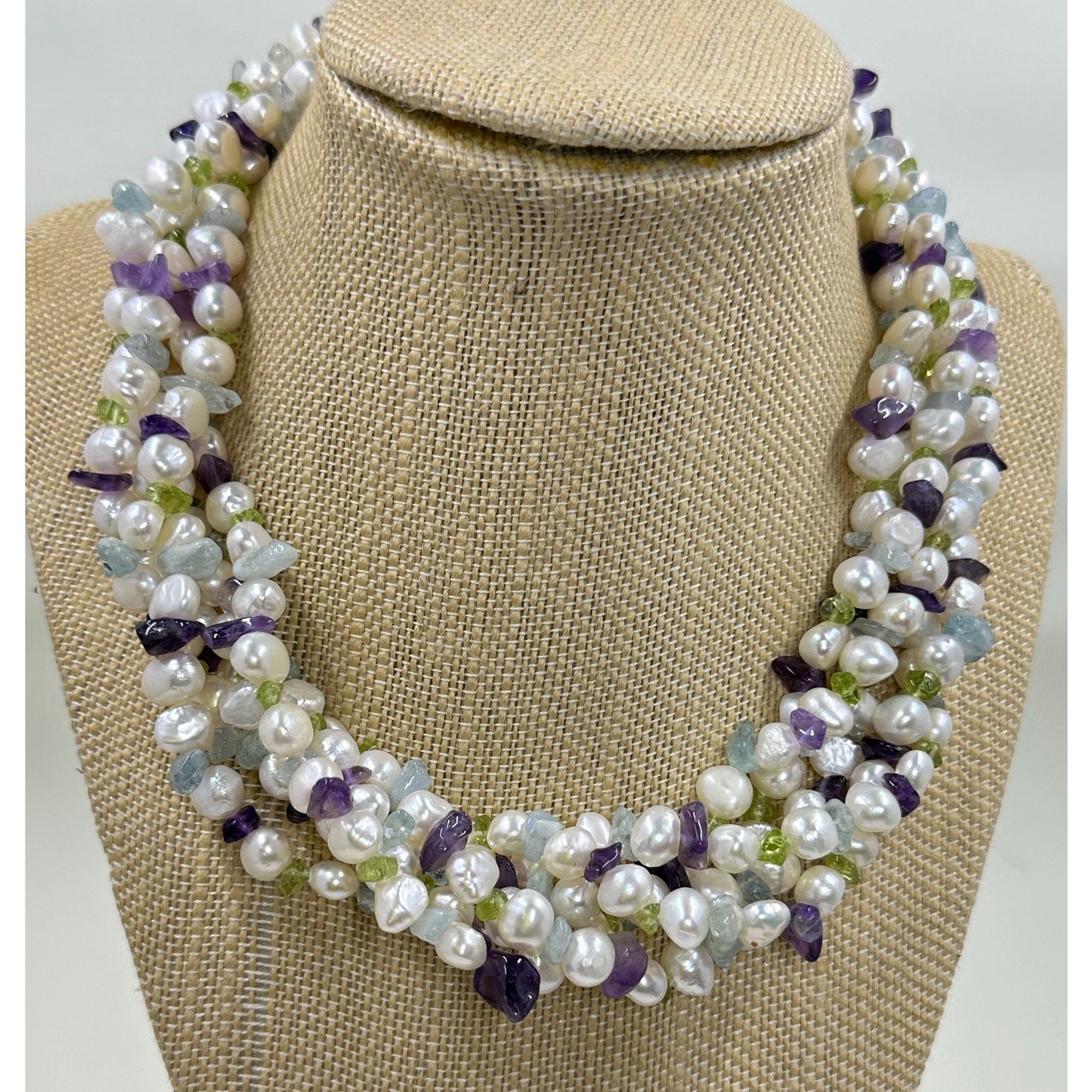 Ross-Simons Multicolored Pearl & Gemstone Torsade Necklace with Sterling Silver