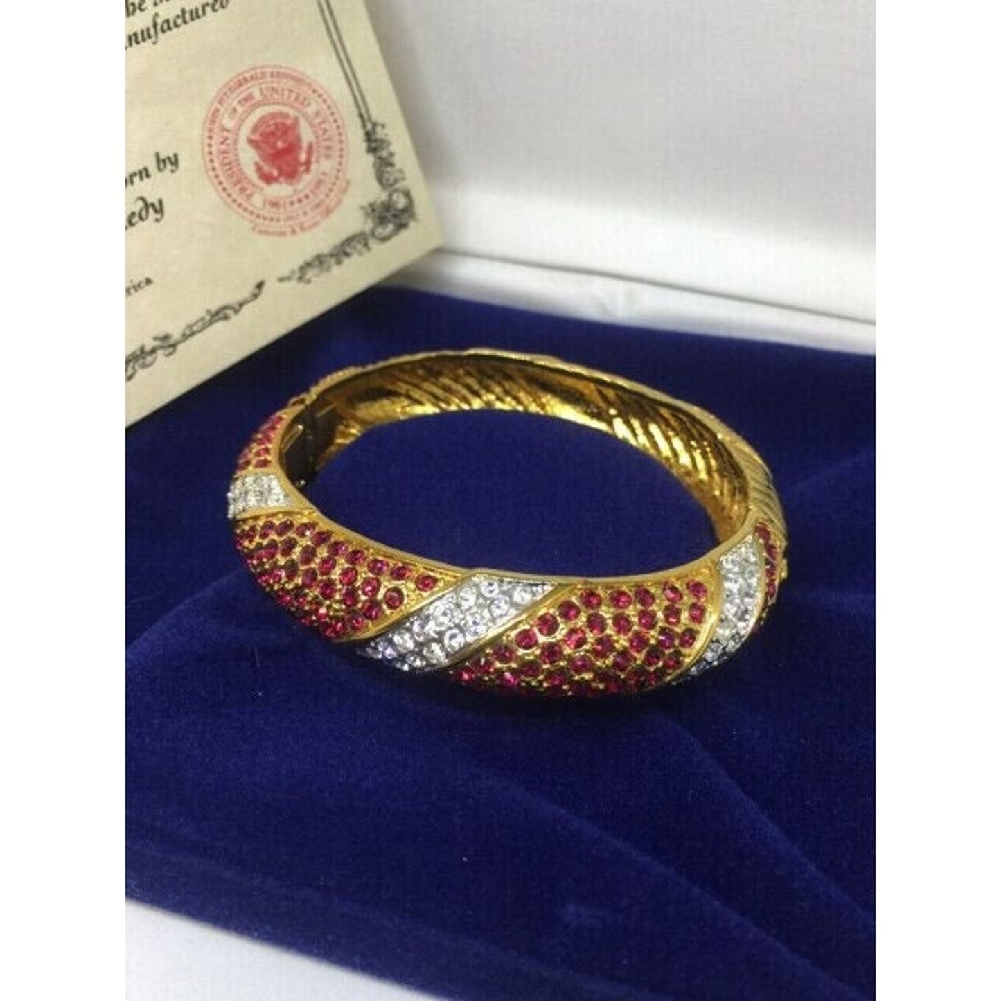 Camrose Kross Jacqueline Kennedy Red & Clear Swarovski Crystals Bracelet