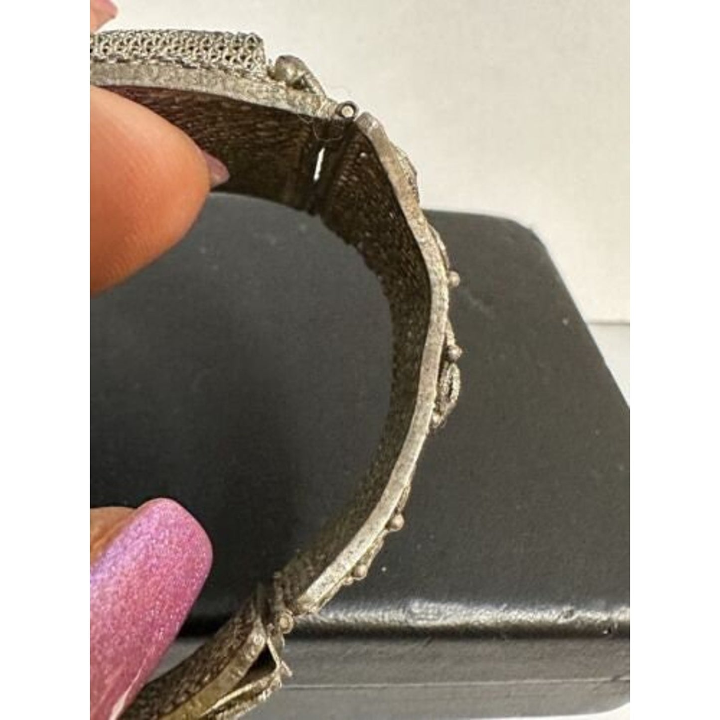 Chinese Silverplated Filigree Painted Panel Bracelet
