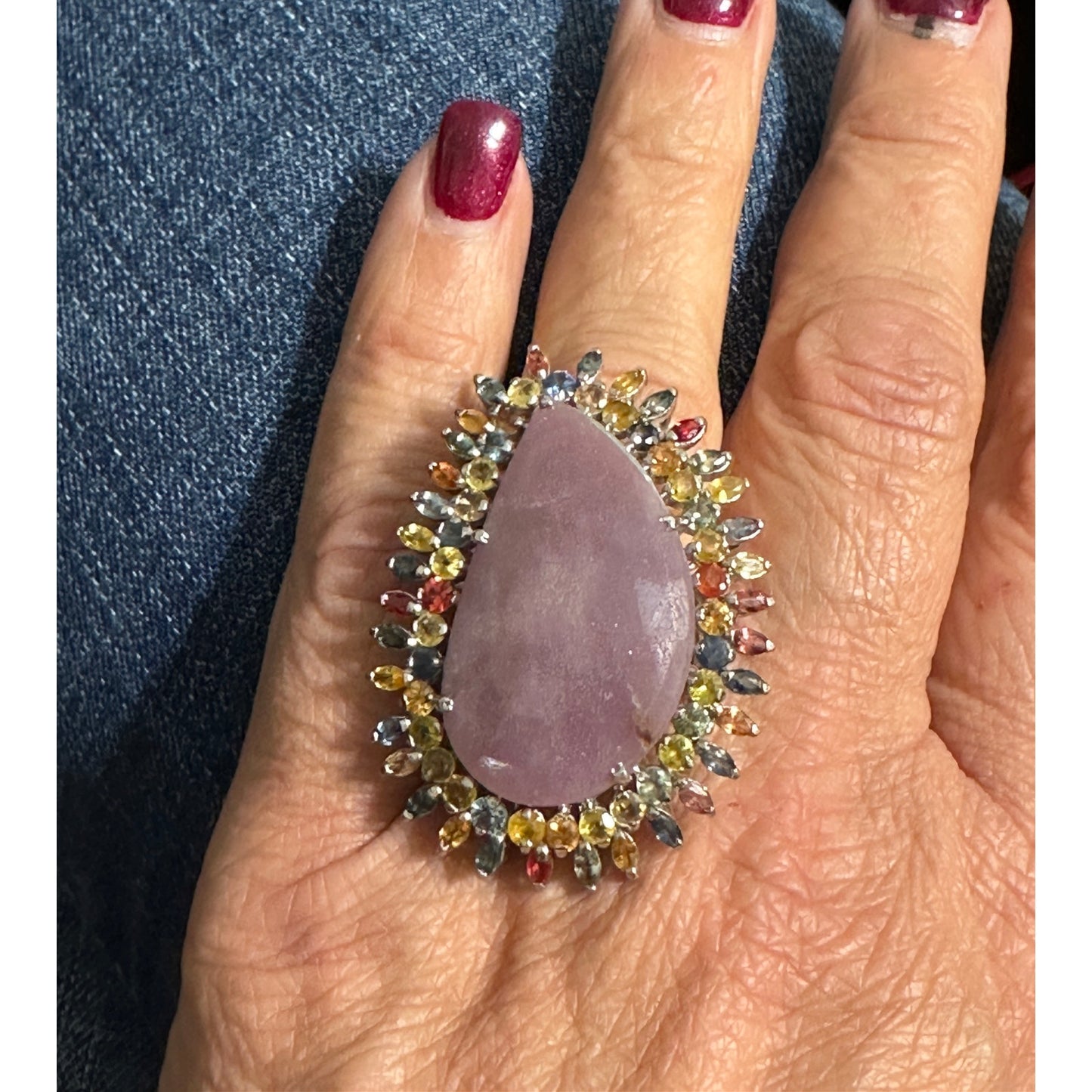 Huge Sterling Silver Quartz Multi Gemstone Ring Size 8.25
