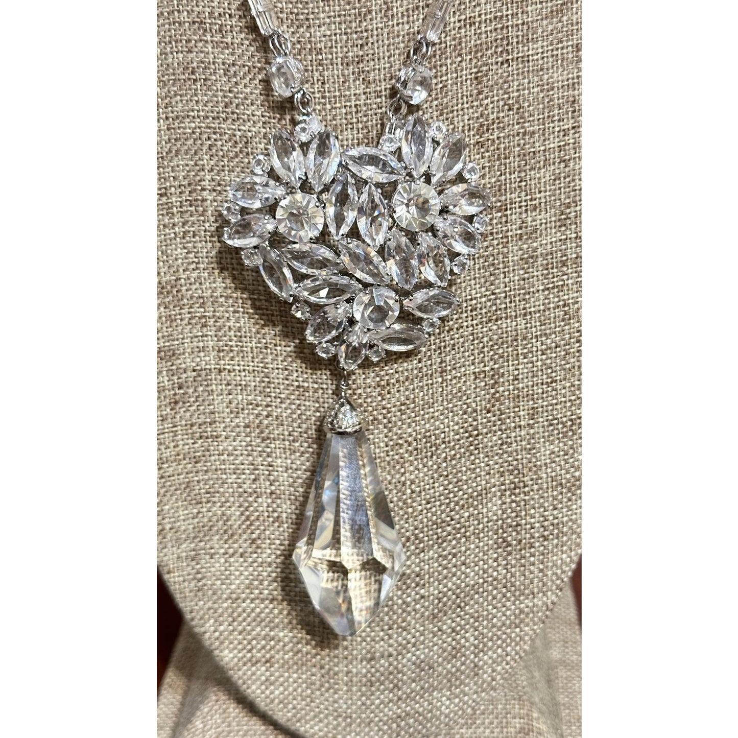 Incredible Margaret Rowe Couture Crystal Necklace w/ Huge Crystal Drop Pendant