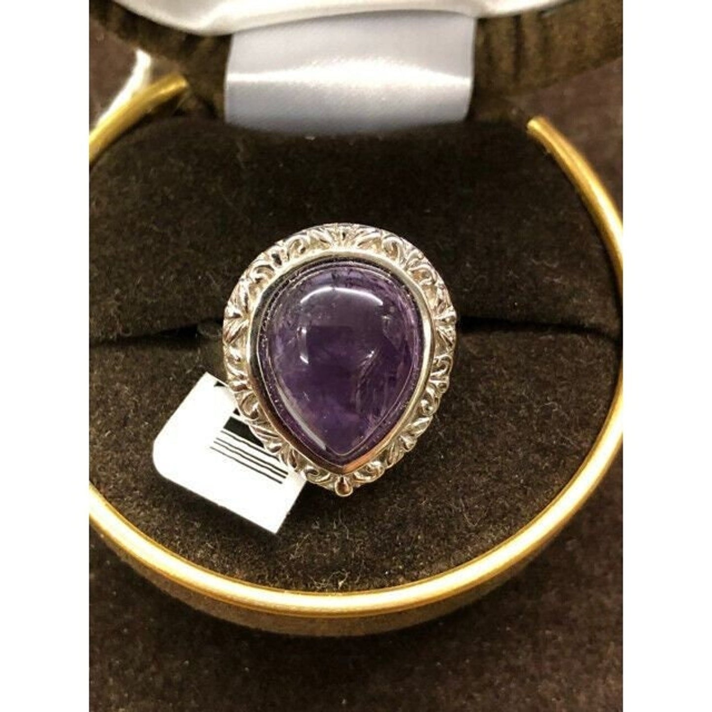 JTV Sterling Silver Polished 15mm x 11mm Pear Amethyst Ring Sz8