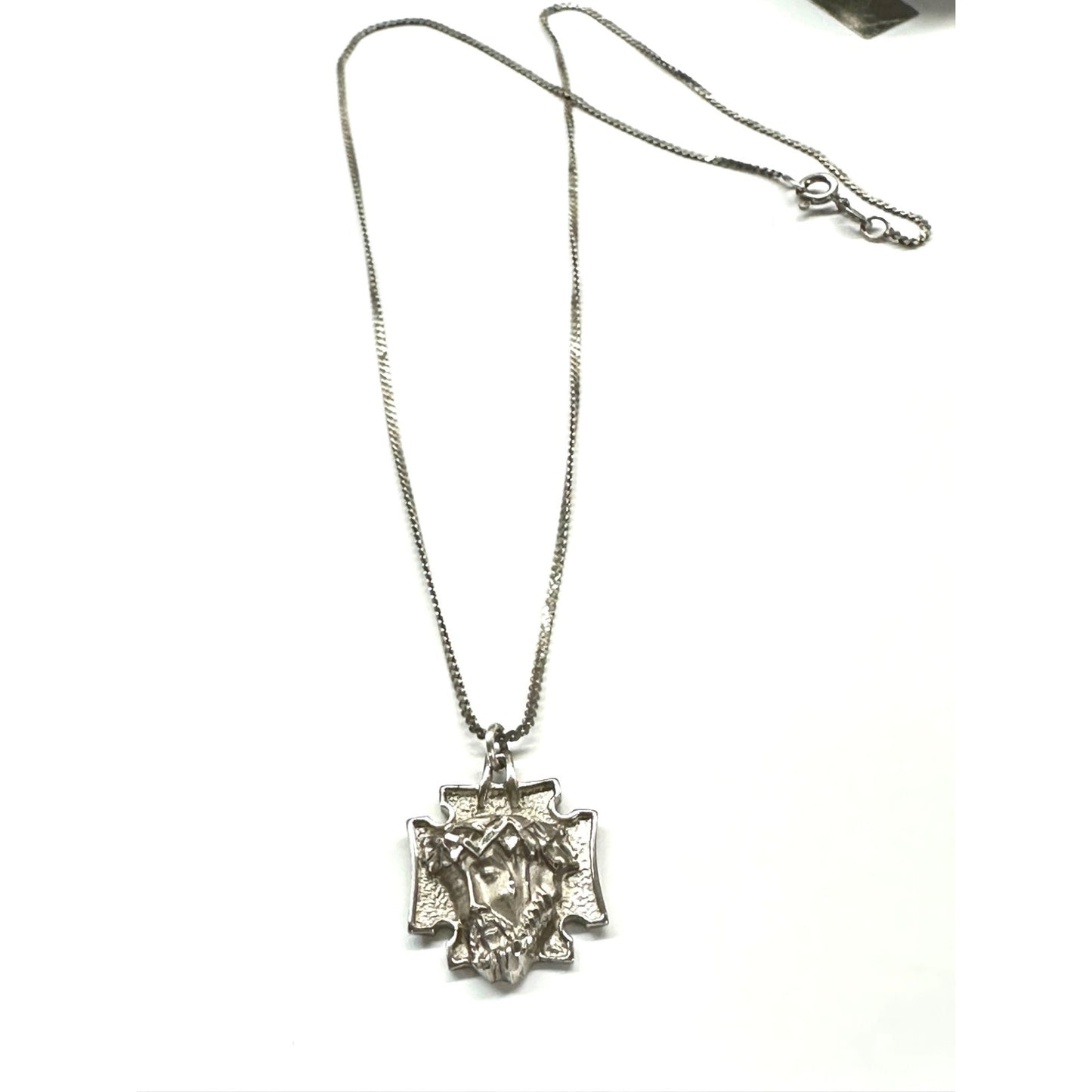 Vintage Sterling Silver Jesus Pendant Necklace