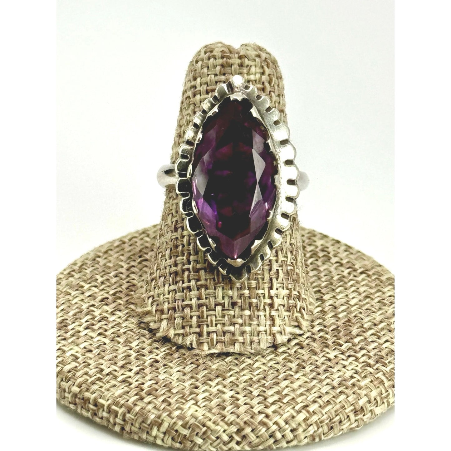 Vintage Sterling Silver Marquise Purple Amethyst Ring Size 6