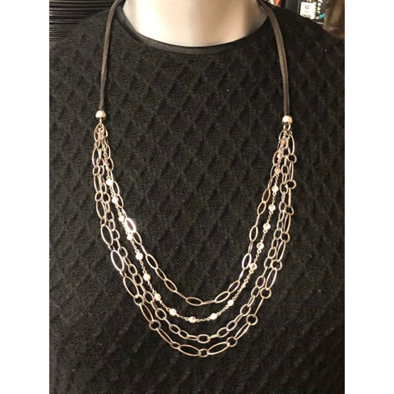 Silpada Sterling "Everlasting" Suede Cord Cubic Drop Chain Long Necklace