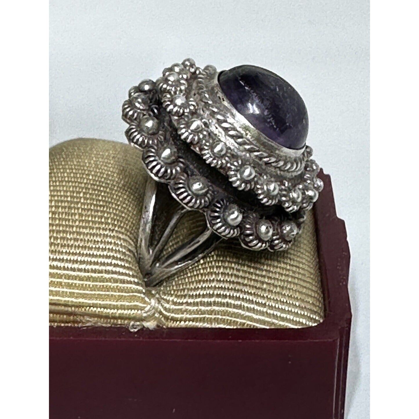 Mexican Sterling Silver Amethyst Screw Top Poison Ring
