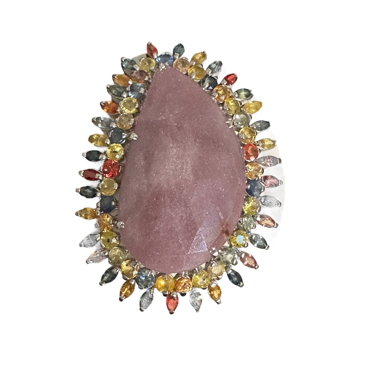 Huge Sterling Silver Quartz Multi Gemstone Ring Size 8.25