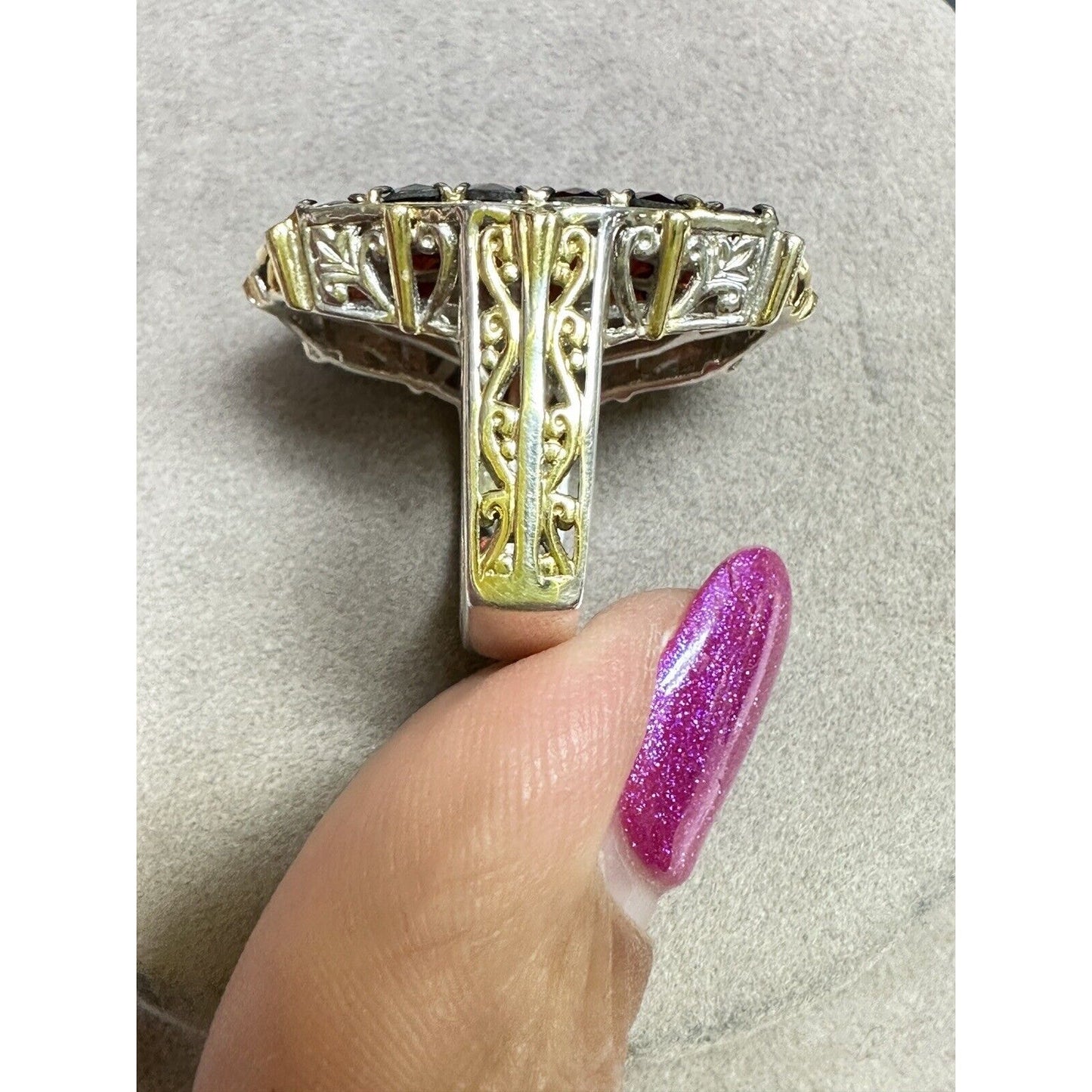 Gems en Vogue 9.00ctw Checkerboard Cut Mozambique Garnet Elongated Ring 6 3/4