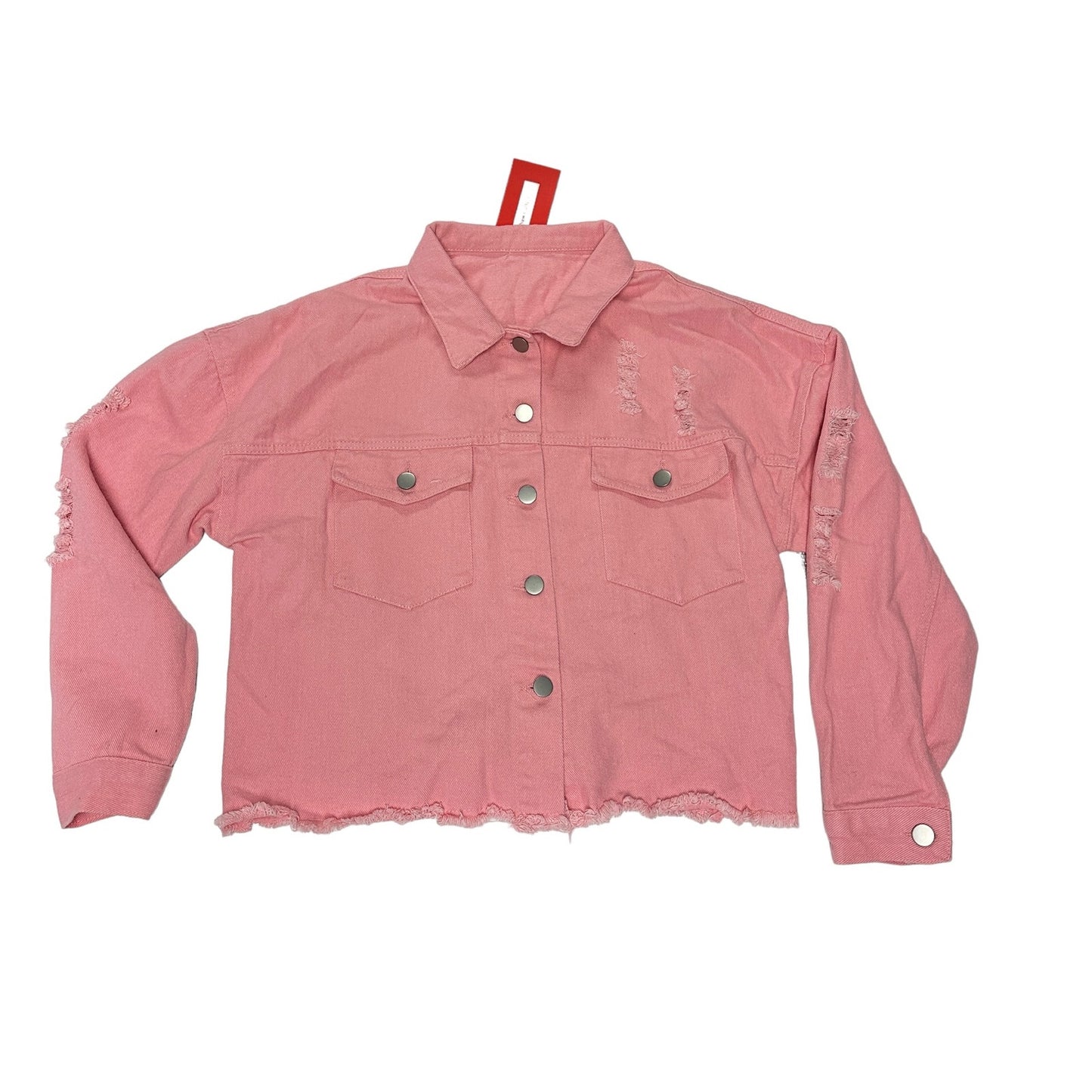 Barbie Style Bubblegum Pink Denim Triple Star Rhinestone Tassels Crop Jacket M. NWT