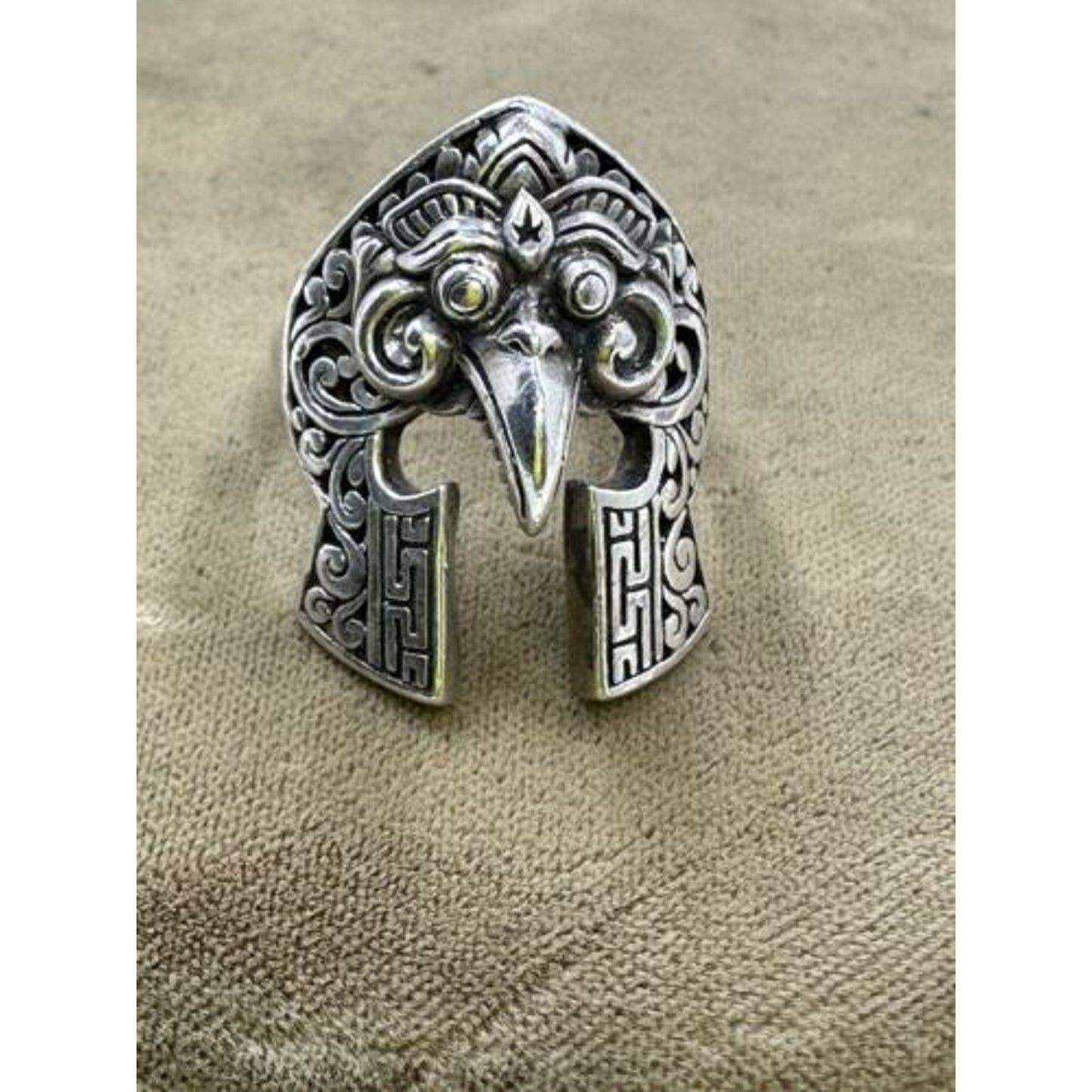 Sterling Silver Gladiator Viking Helmet Bird Face Ring Size 8 3/4