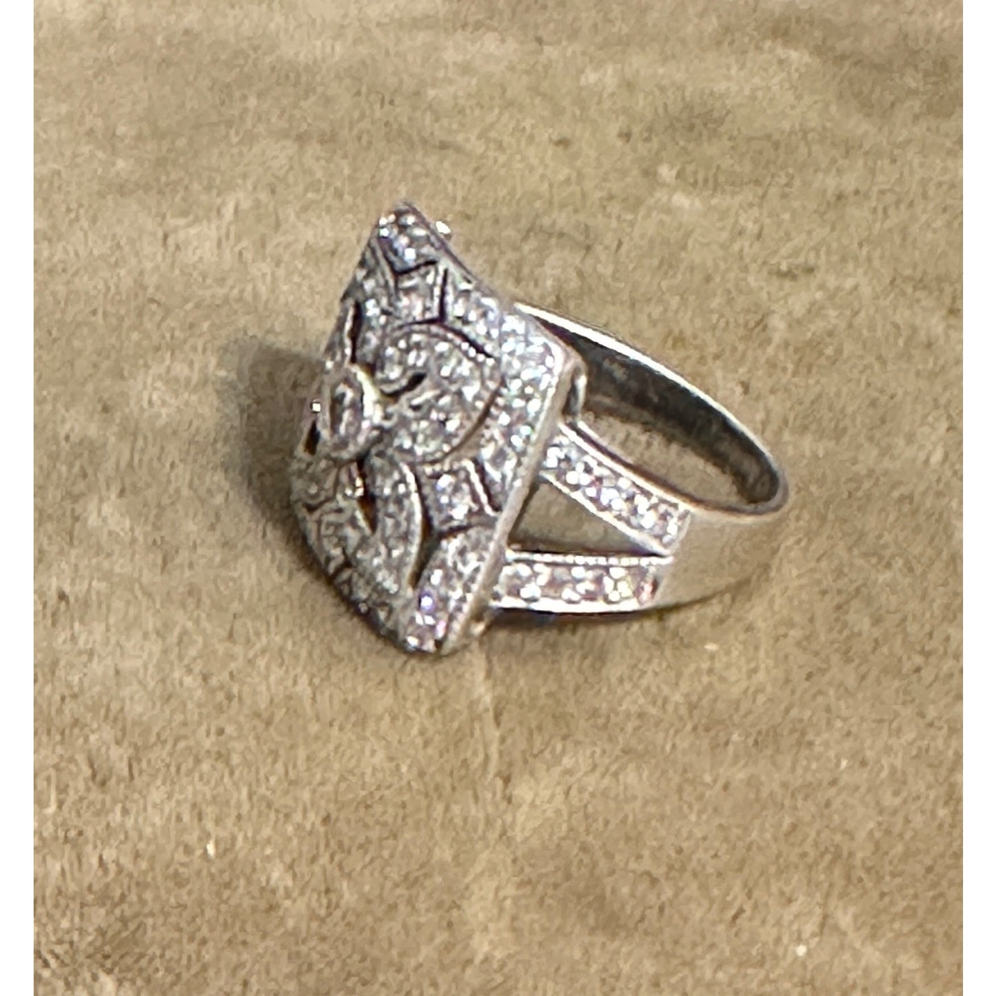 Sterling Silver CZ Art Deco Style Ring Sz 9 Signed CC