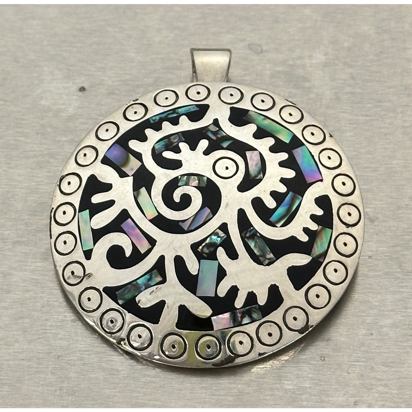 Vintage Mexican Sterling Silver Abalone Shell Brooch Pin / Pendant