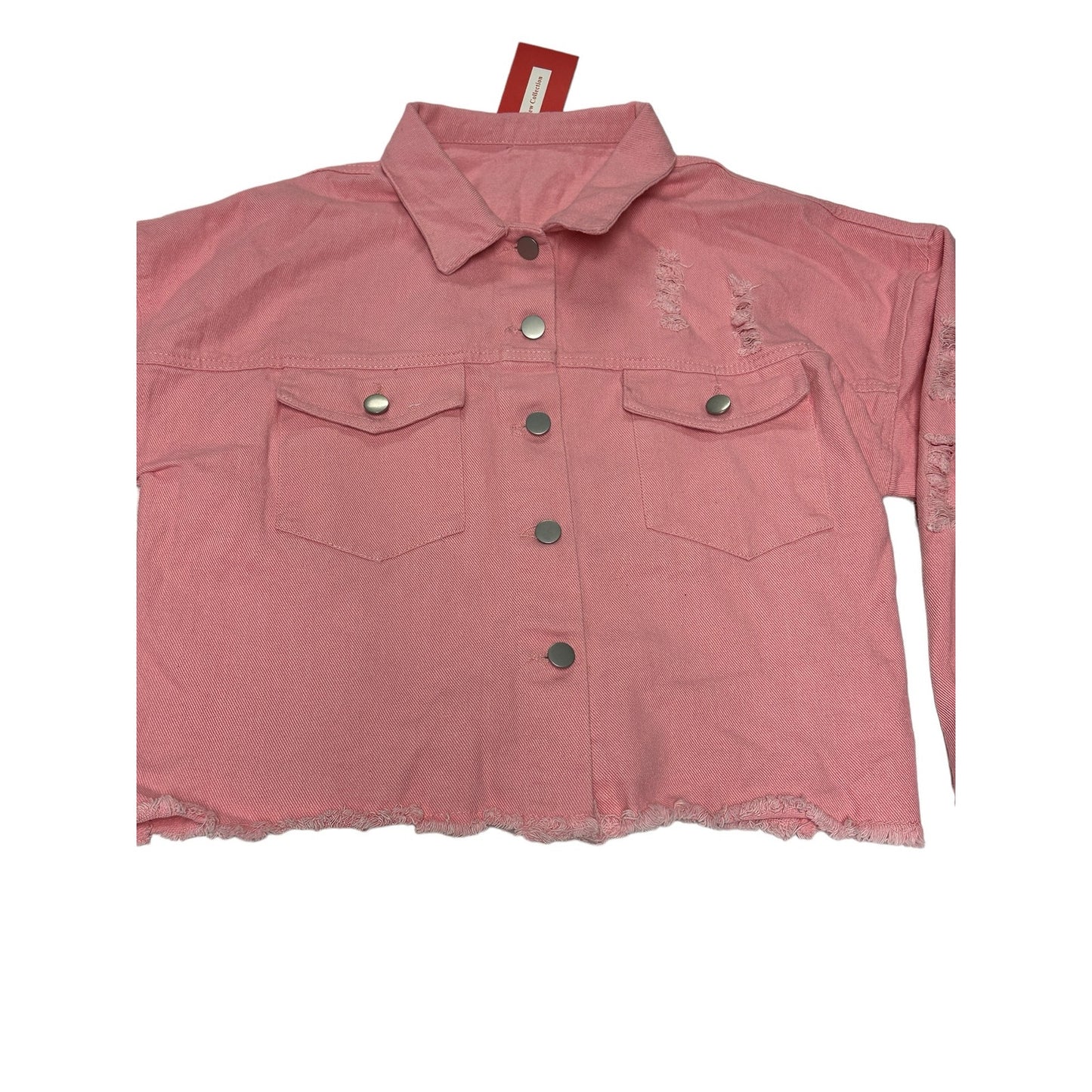 Barbie Style Bubblegum Pink Denim Triple Star Rhinestone Tassels Crop Jacket M. NWT