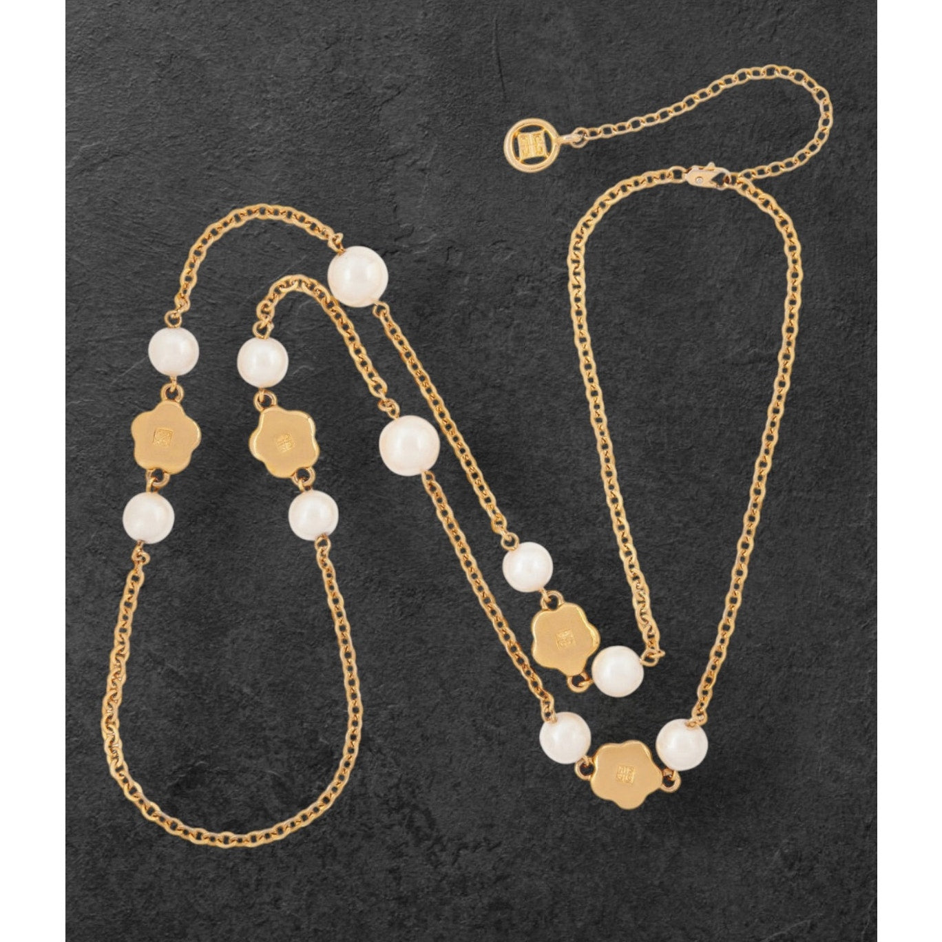 Vintage Yellow Gold Plated GIVENCHY Floral Faux Pearl Necklace