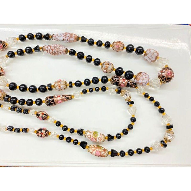 Vintage Venetian Glass Wedding Cake 50 1/2" Long Beaded Necklace