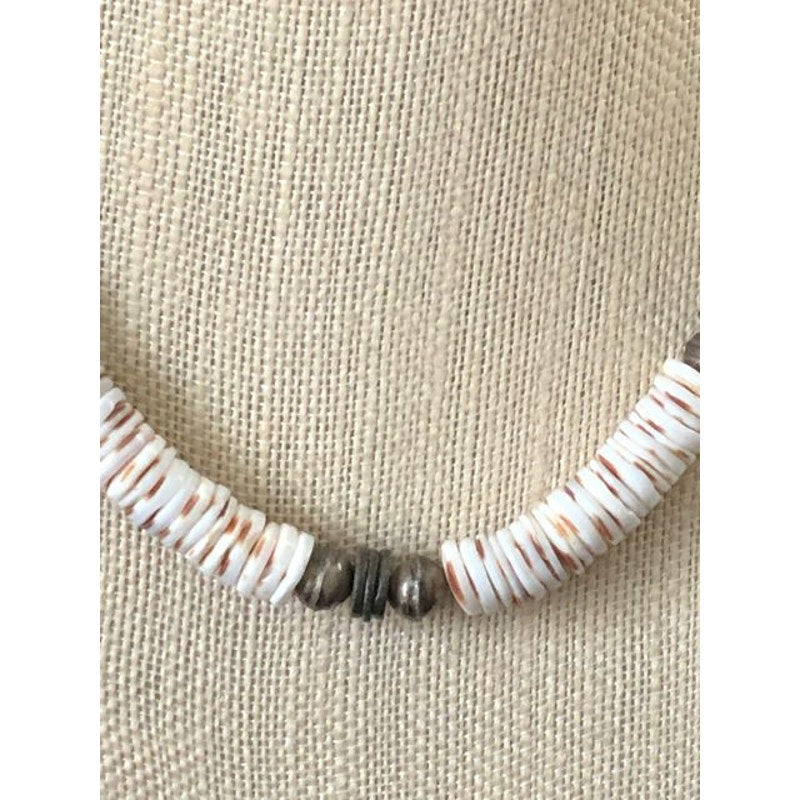 Beautiful Vintage stacked beaded Disc Shell Surfer Summer Necklace