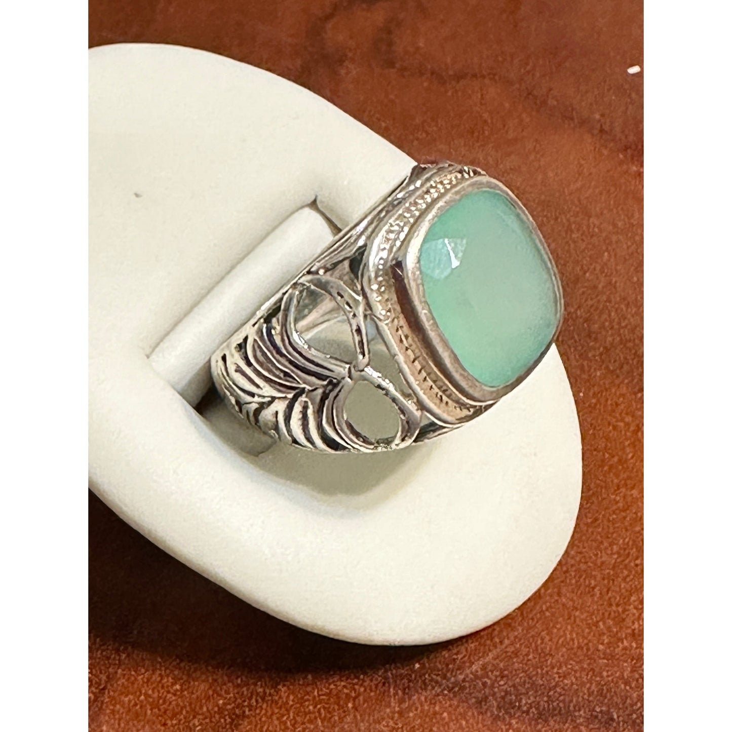 Chunky Sterling Silver Green Chalcedony Ring Size 8.5