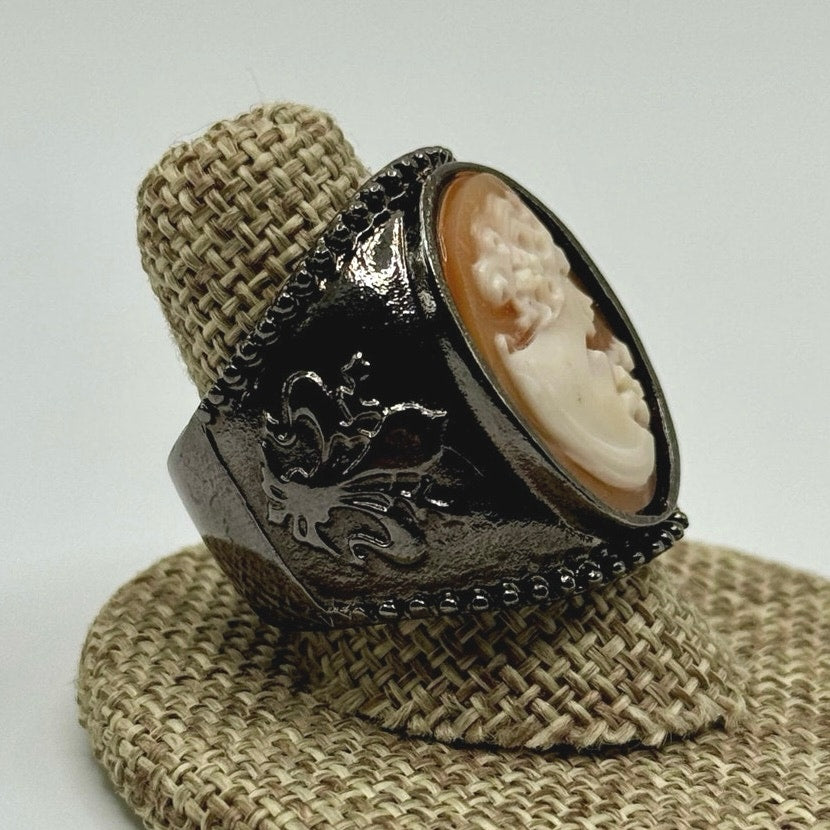 Wide Black Band with Cameo Ring Size 7.5