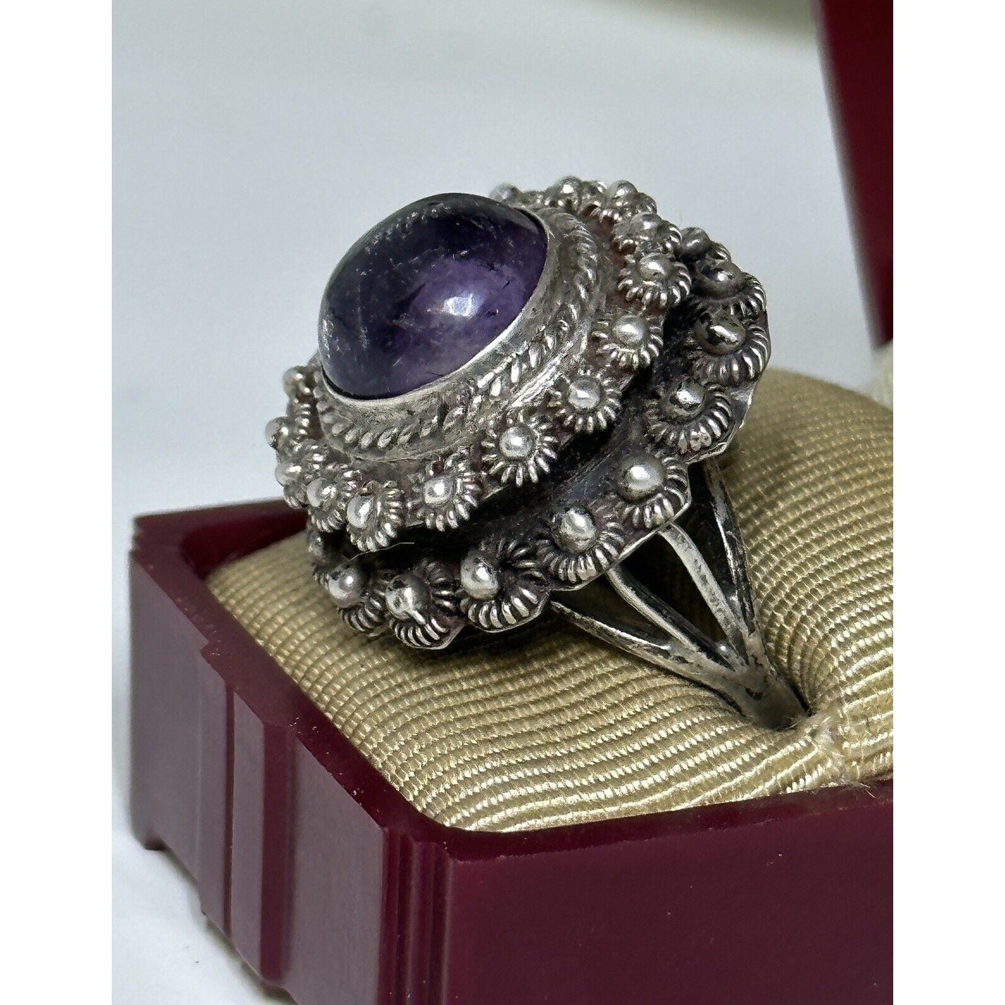Mexican Sterling Silver Amethyst Screw Top Poison Ring