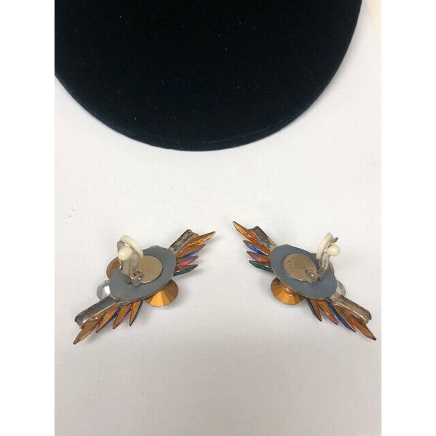 Huge 1980's multi Color Crystal Clip Back Earrings on Card