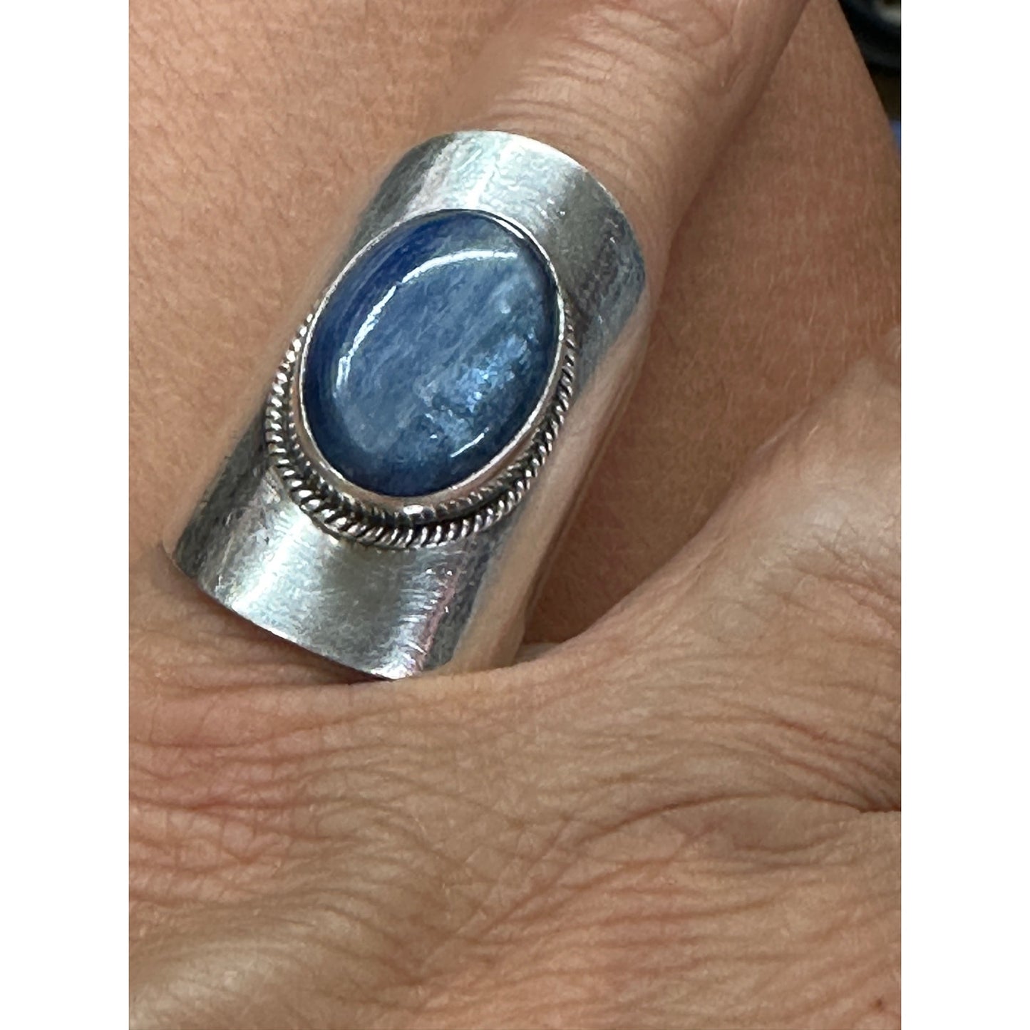 Vintage Sterling Silver Wide Band Blue Kyanite Ring Size 8