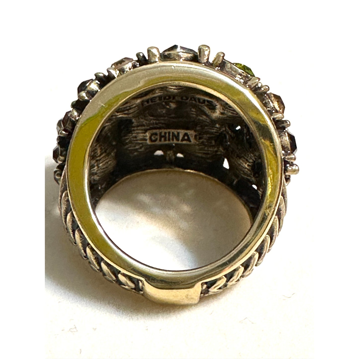 Heidi Daus Gold-tone Wide Fantasy in Floral Jeweled Flower Ring Size 7