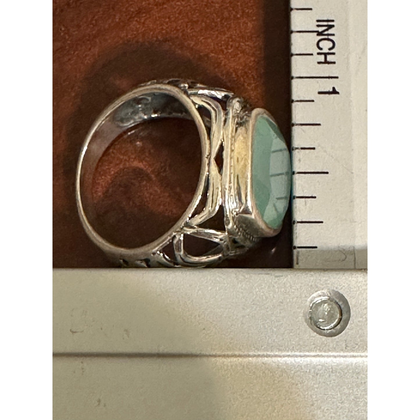 Chunky Sterling Silver Green Chalcedony Ring Size 8.5