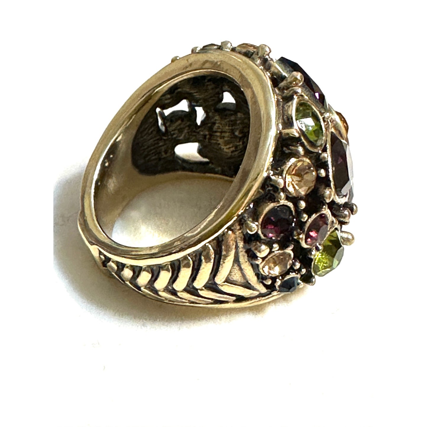Heidi Daus Gold-tone Wide Fantasy in Floral Jeweled Flower Ring Size 7