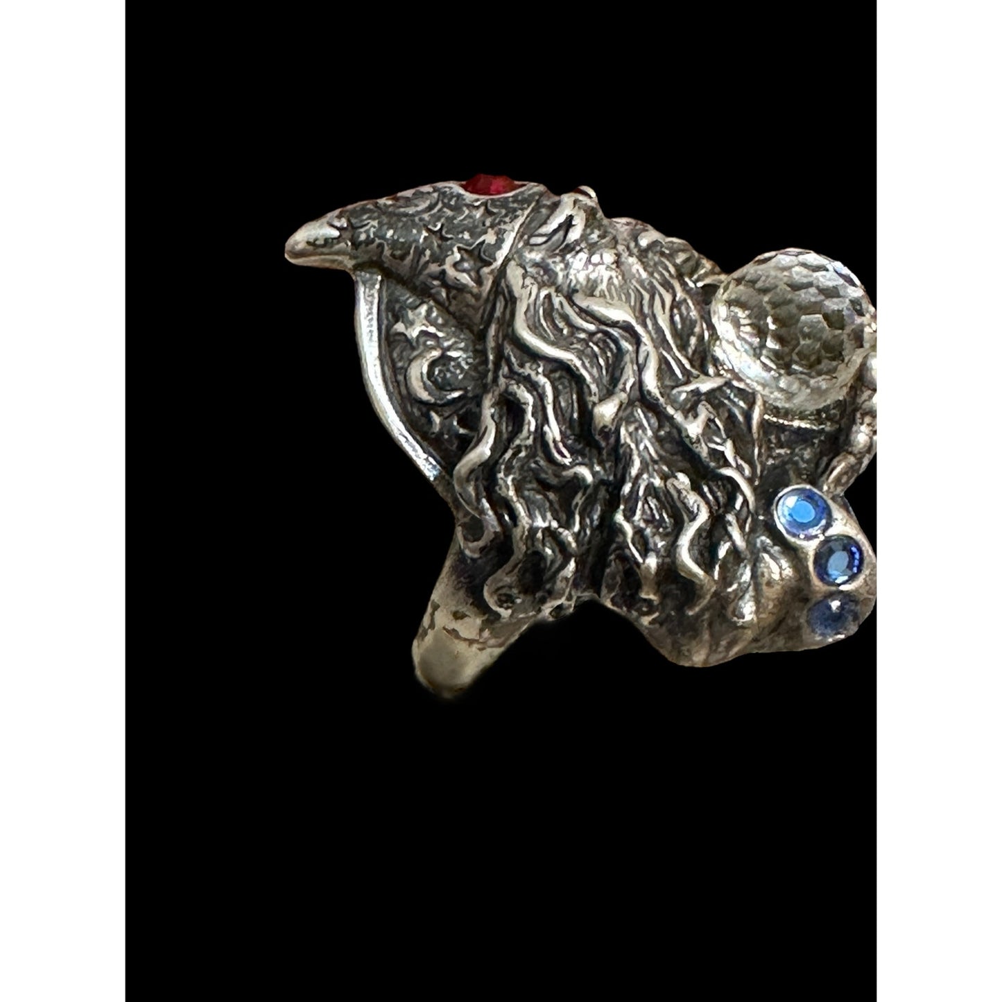 Amazing Large Men's Sterling Silver Wizard Crystal Ball Ring Size 12 3/4