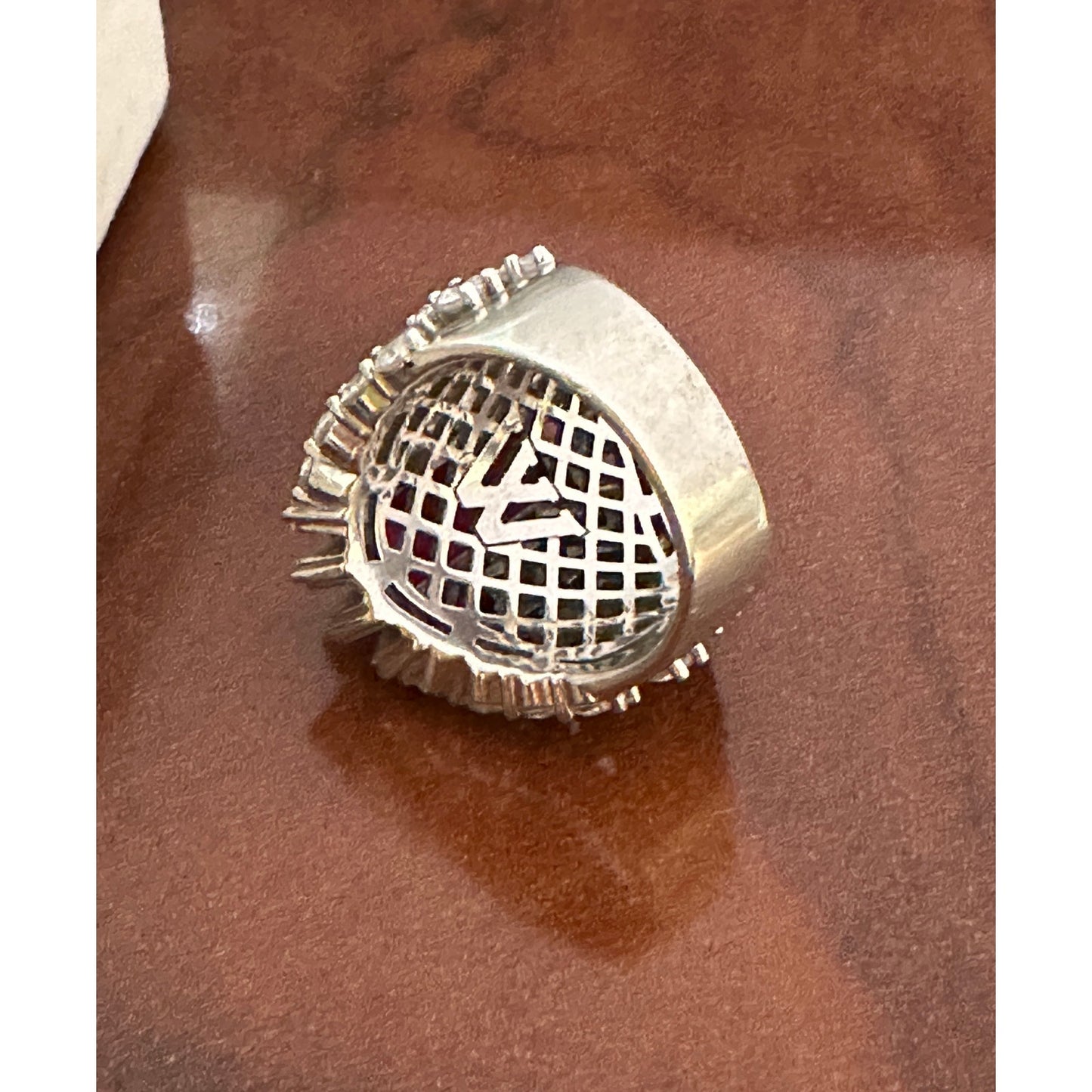 Charles Winston Lab Created Ruby & Diamond Simulant Rhodium Over Silver Ring - Size 8