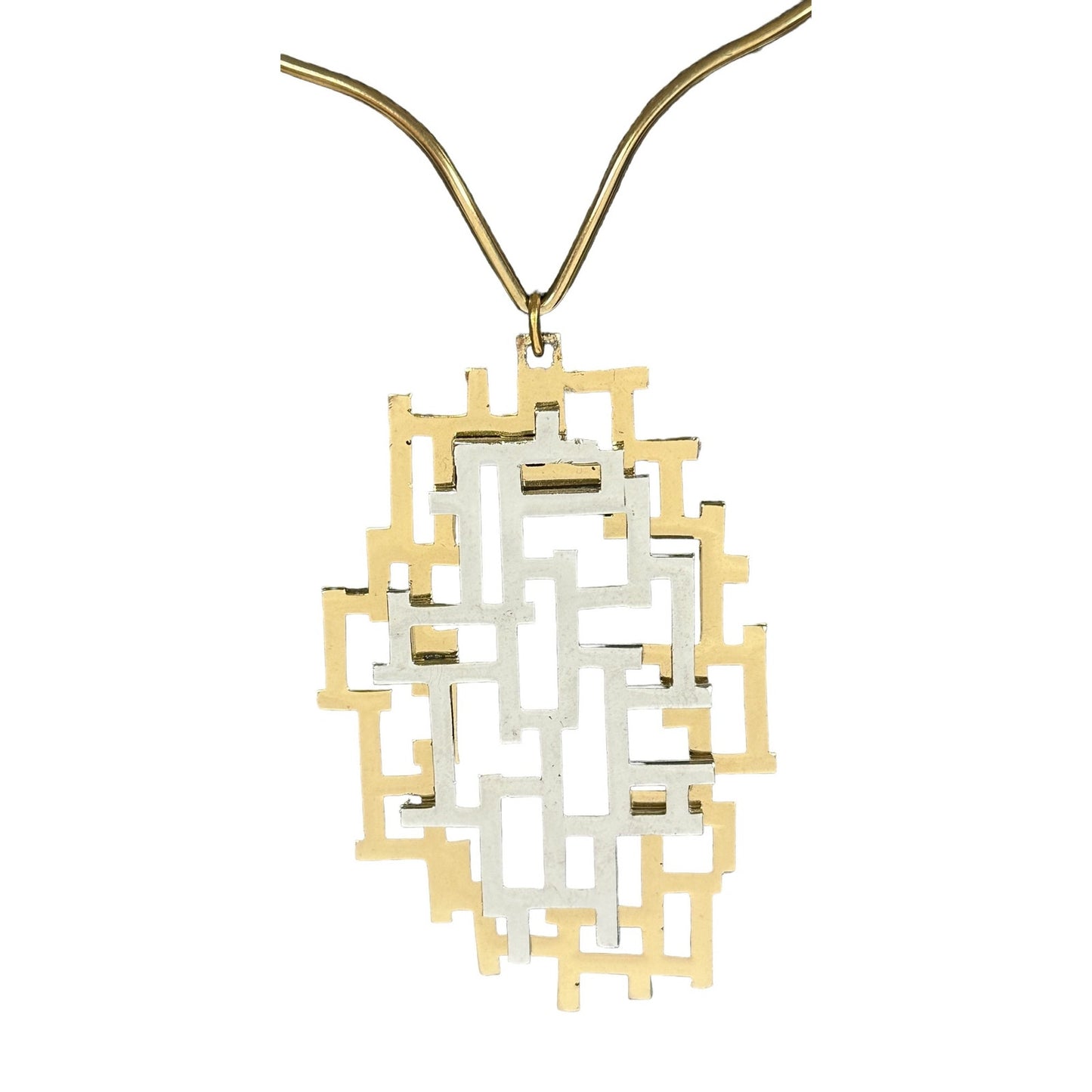 Vintage Napier Gold Silvertone Geometric Abstract Pendant Collar Cuff Necklace