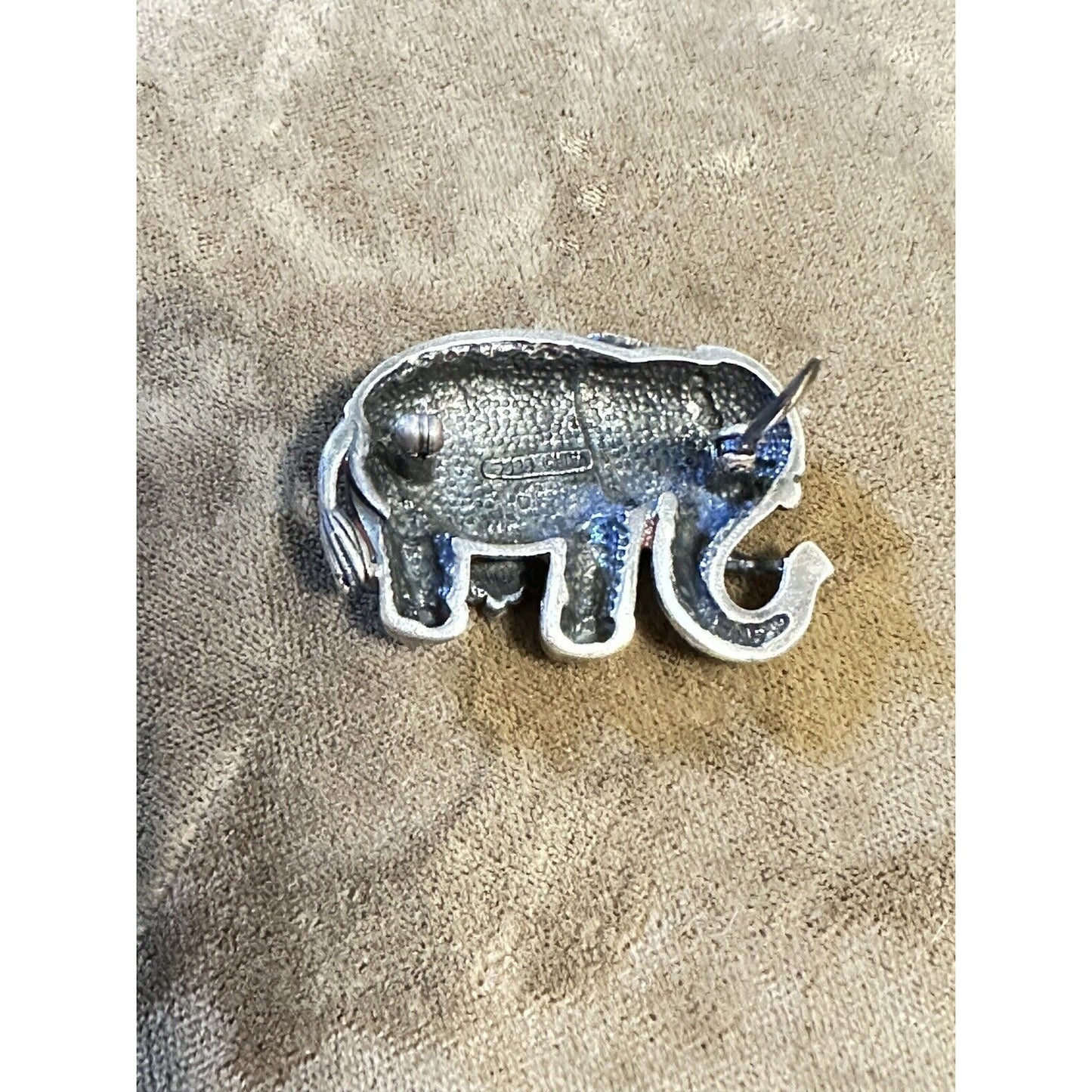 Sterling Silver Enamel Marcasite ELEPHANT Brooch Pin. 1 3/8” X 1”. 11 grams.