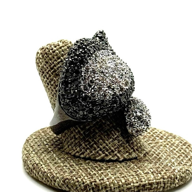 Joan Boyce Unusual Shape Black White Crystal Ring Black Finish Size 8