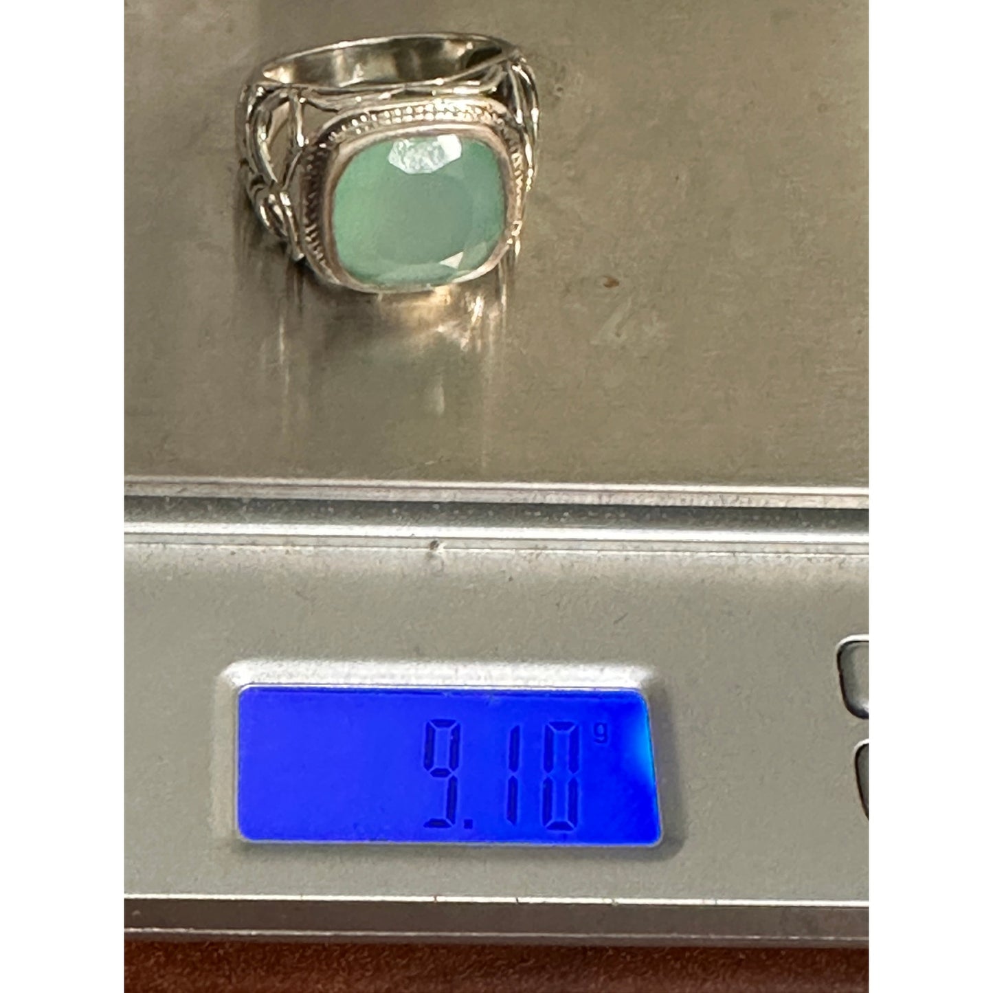 Chunky Sterling Silver Green Chalcedony Ring Size 8.5