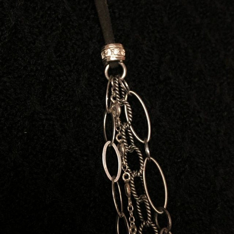 Silpada Sterling "Everlasting" Suede Cord Cubic Drop Chain Long Necklace