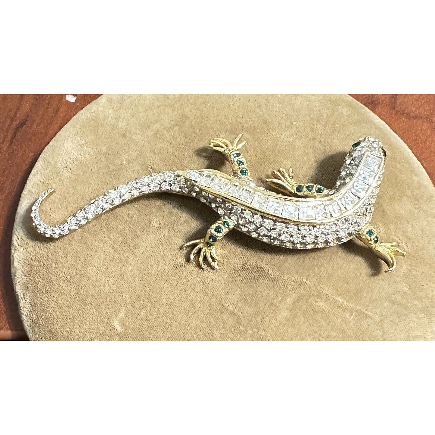 Vintage Maresca Maresco Lizard Gecko Goldtone Rhinestone Brooch