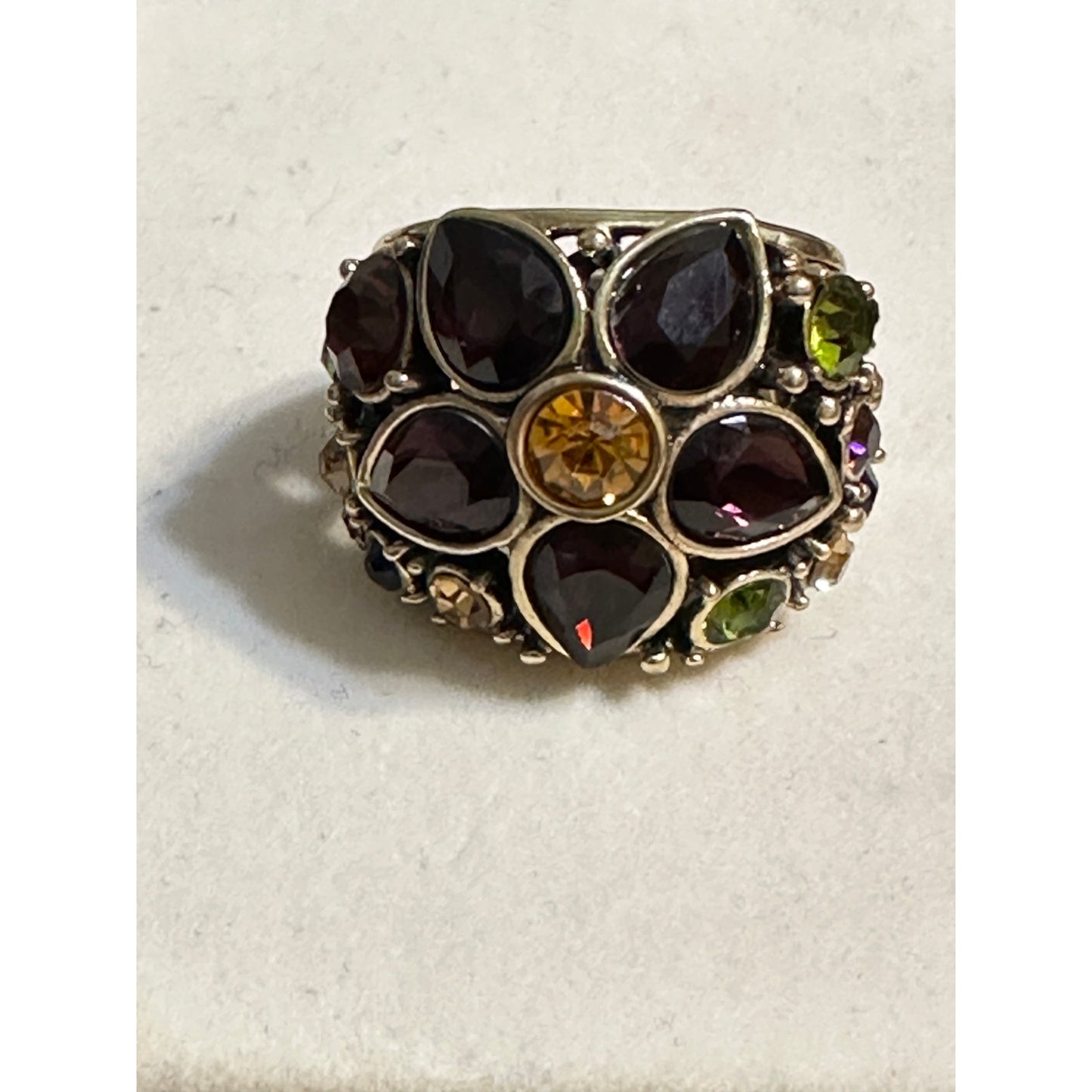 Heidi Daus Gold-tone Wide Fantasy in Floral Jeweled Flower Ring Size 7