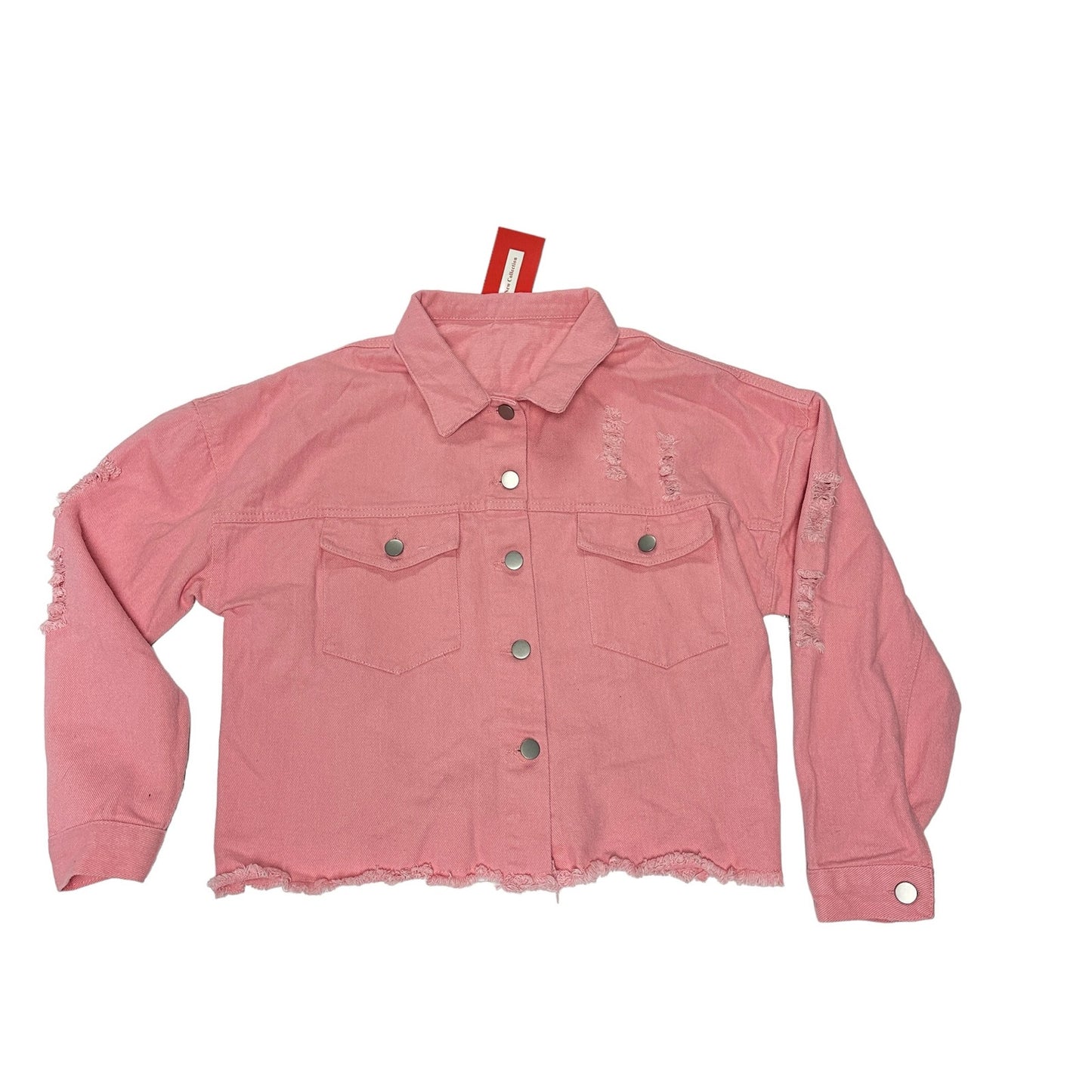 Barbie Style Bubblegum Pink Denim Triple Star Rhinestone Tassels Crop Jacket M. NWT