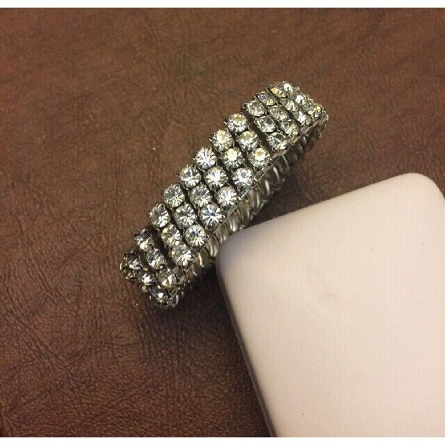 Vintage Silver-tone Triple Row Rhinestone Expansion Bracelet