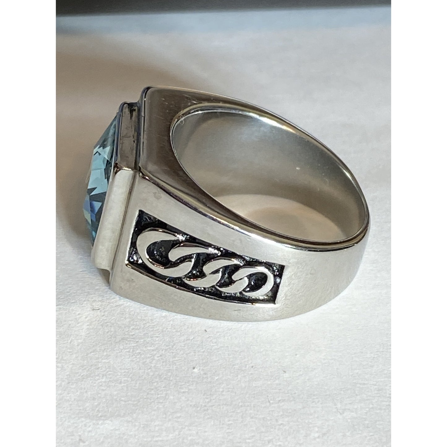 Mens Stainless Steel Blue Topaz Ring Size 9