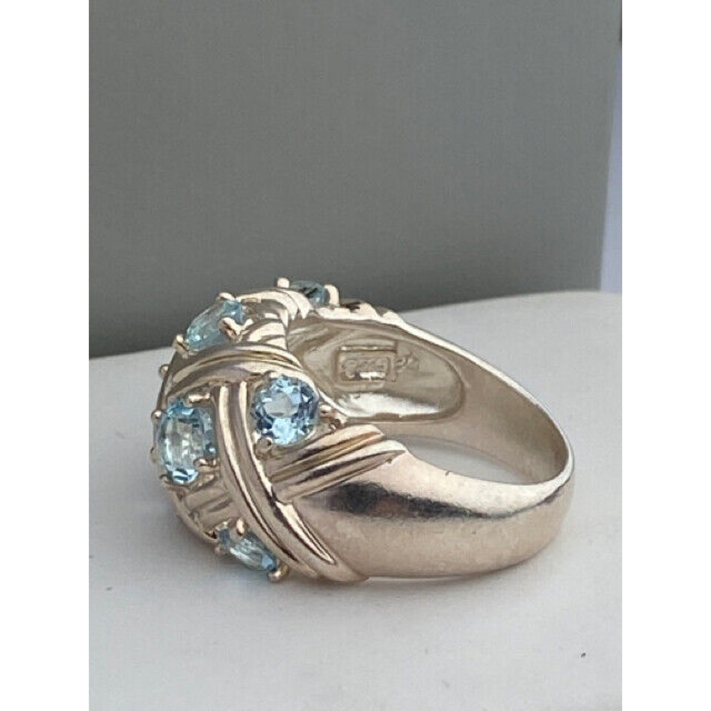 Sterling Silver Criss Cross Blue Topaz Dome Ring Size 7 3/4