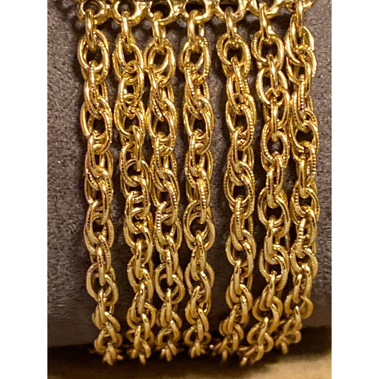 Vintage Goldtone MOP Victorian Style Ornate Bracelet 7 Strand Chain Box Clasp