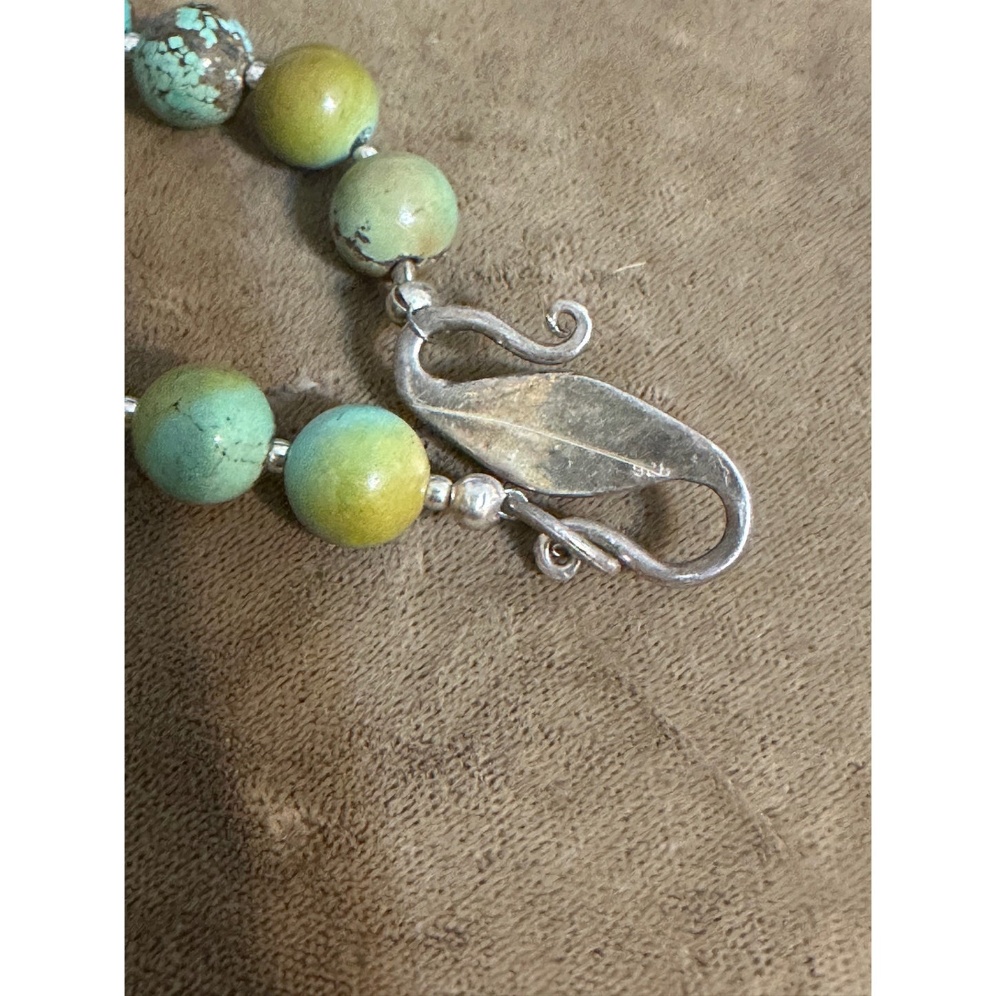 Amazing 8mm Beaded Turquoise Necklace with Silver Turquoise Ancient Coin Pendant