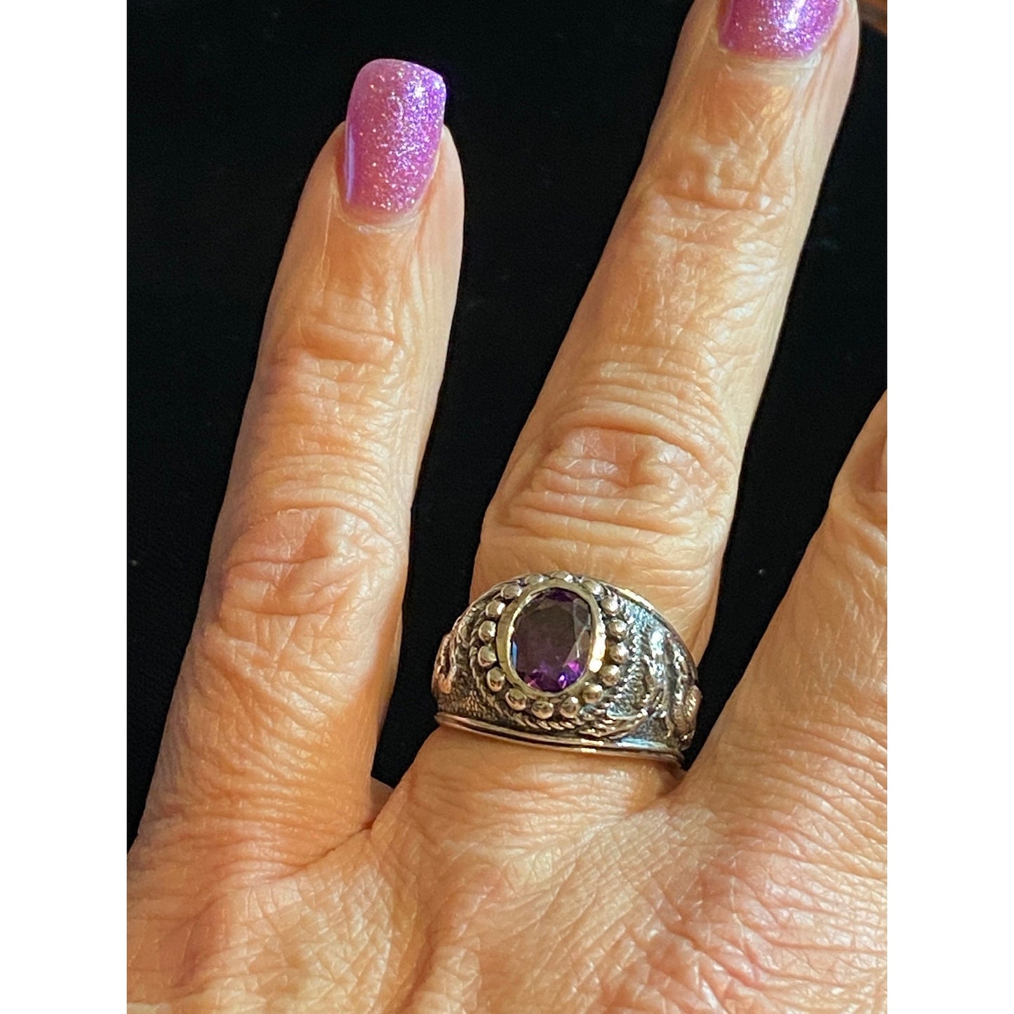 Vintage Sterling Silver Chinese Dragon Amethyst Ring Sz 8 3/4 Size
