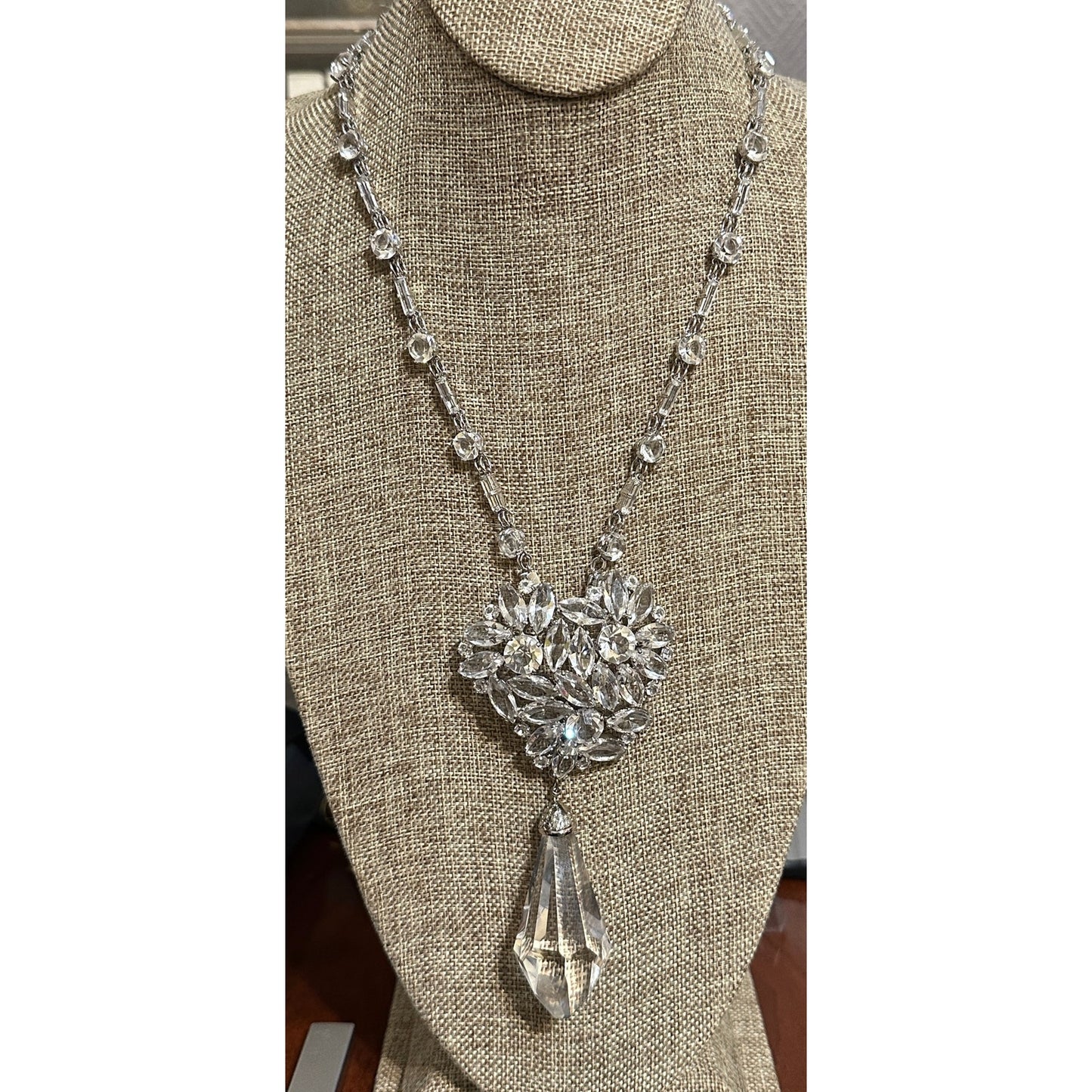 Incredible Margaret Rowe Couture Crystal Necklace w/ Huge Crystal Drop Pendant